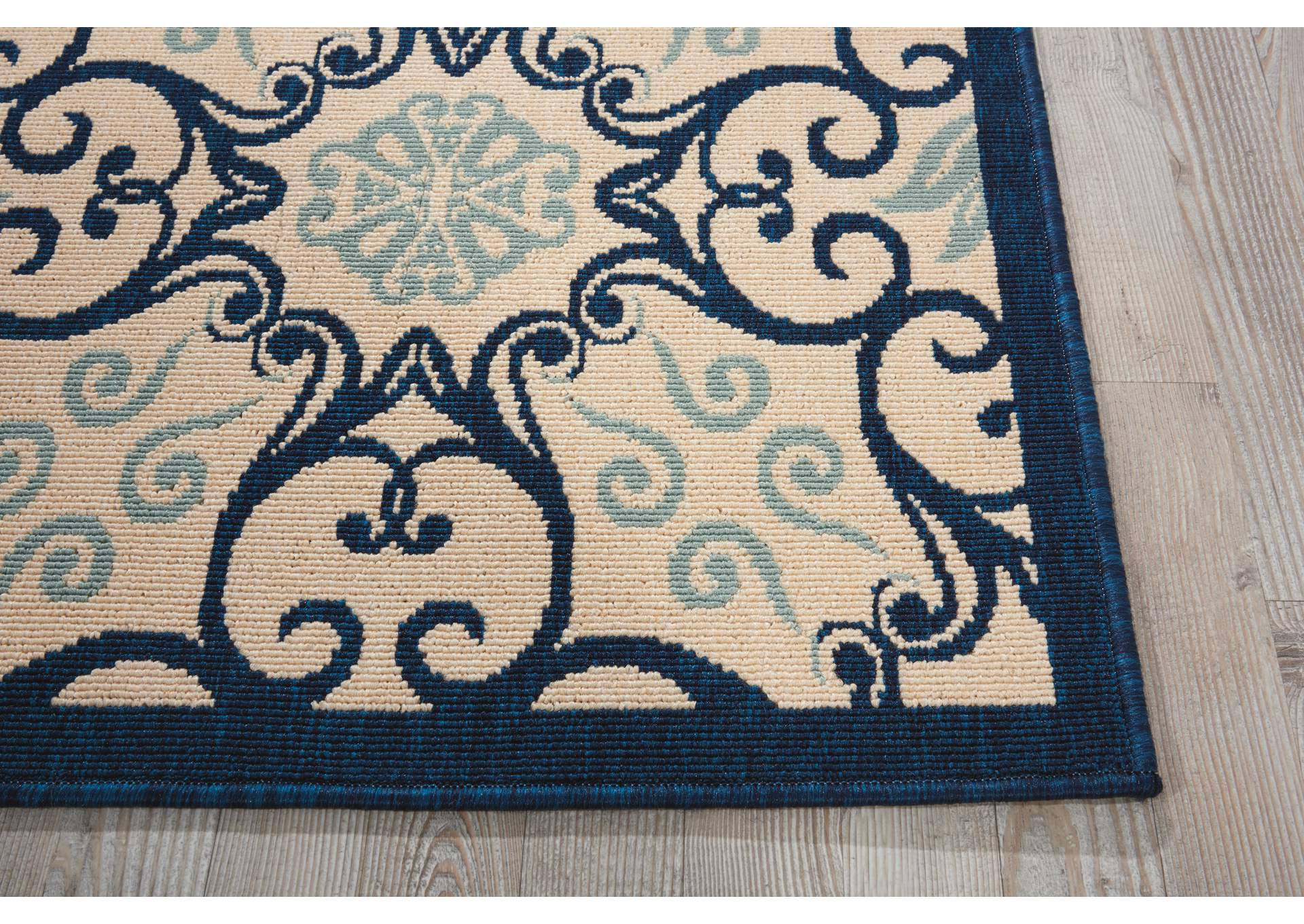 Nourison Caribbean CRB02 Dark Blue and White 8' Runner Hallway Rug,Nourison
