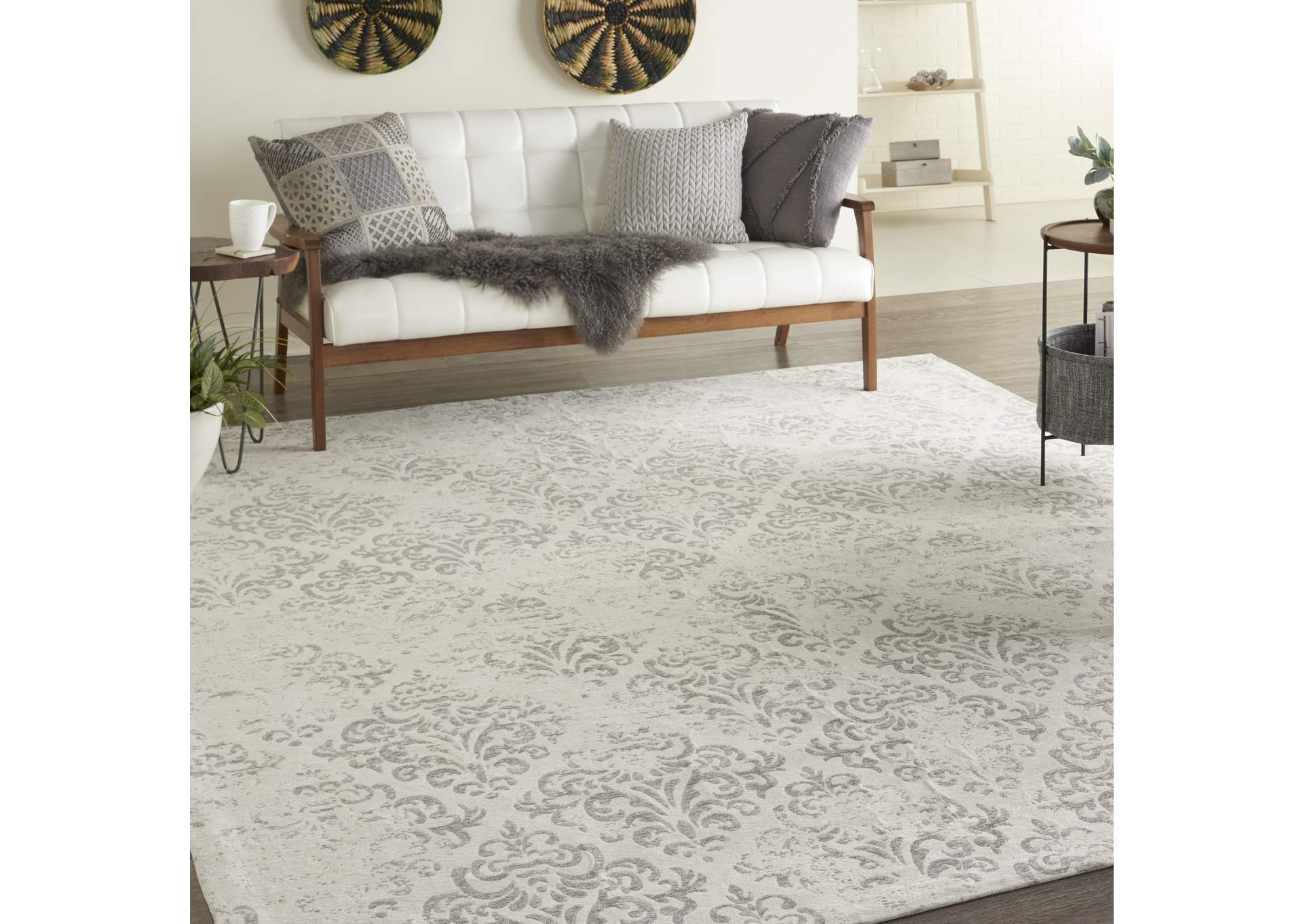 Nourison Damask DAS03 White 8'x10' Large Flat Rug,Nourison