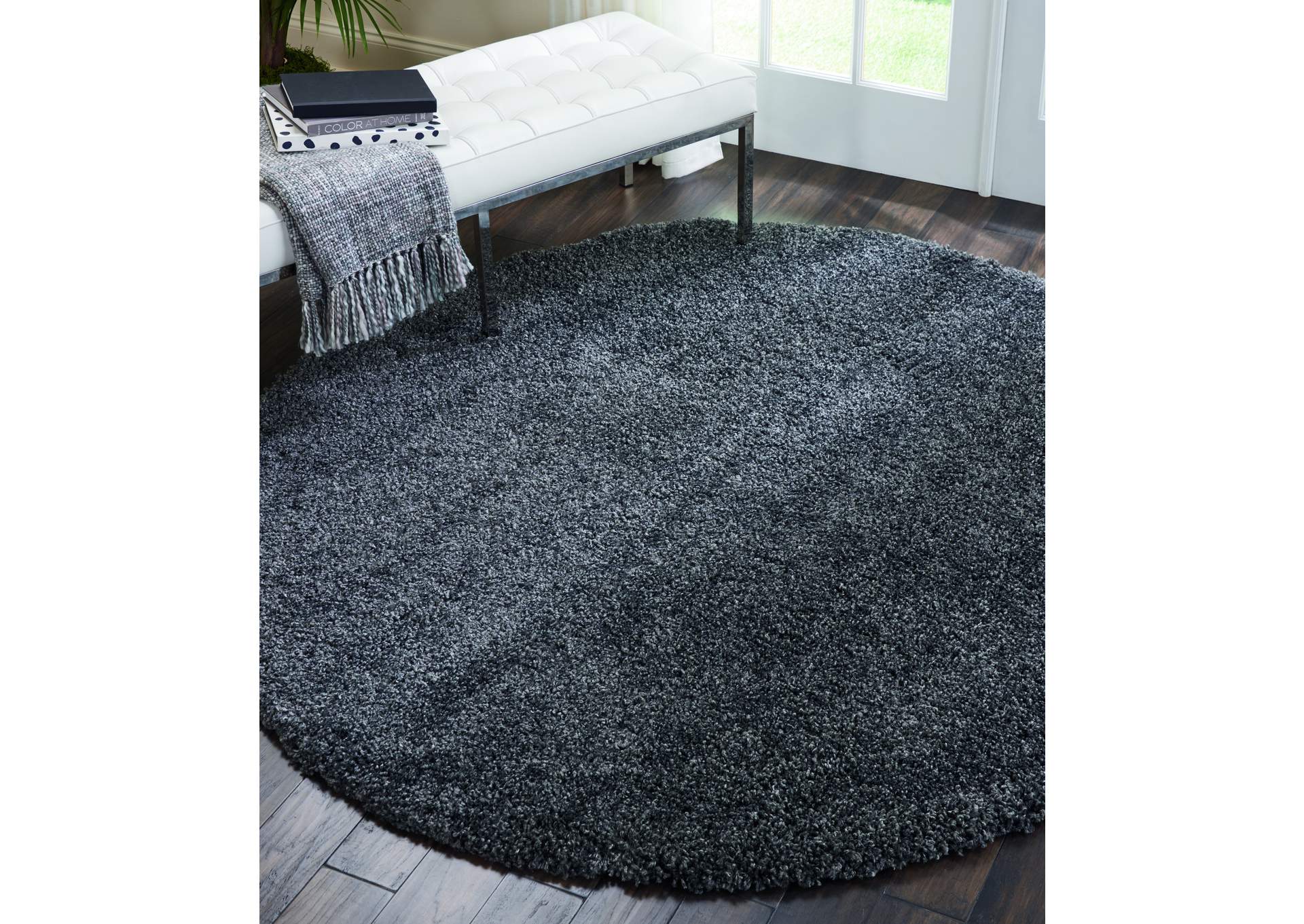 Nourison Malibu Shag MSG01 Charcoal 7' Round Rug,Nourison