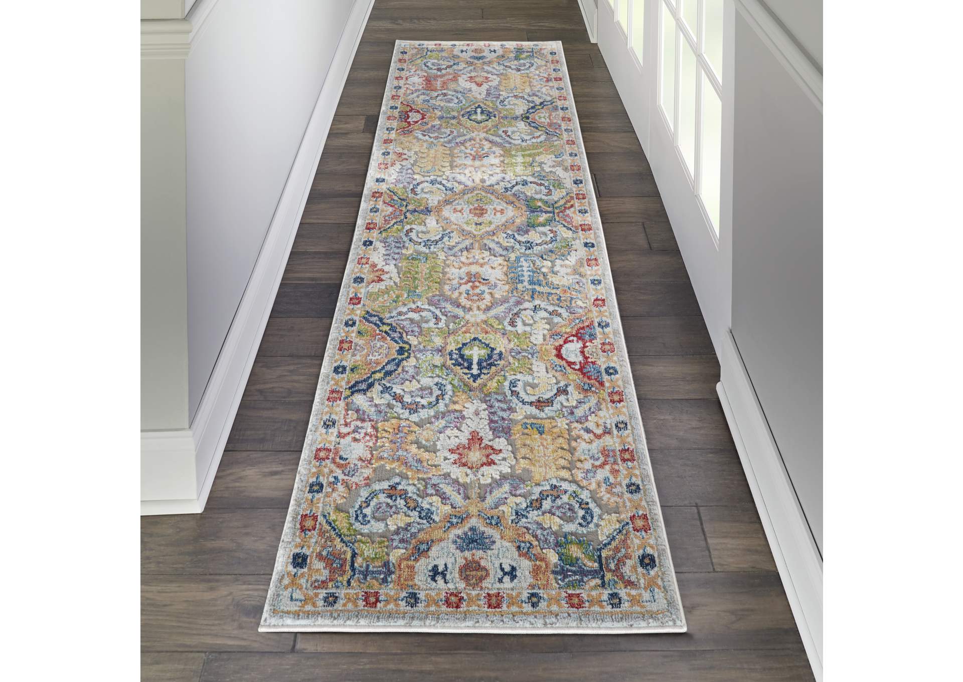 Nourison Ankara Global ANR12 Grey Multicolor 6' Runner Textured Hallway Rug,Nourison