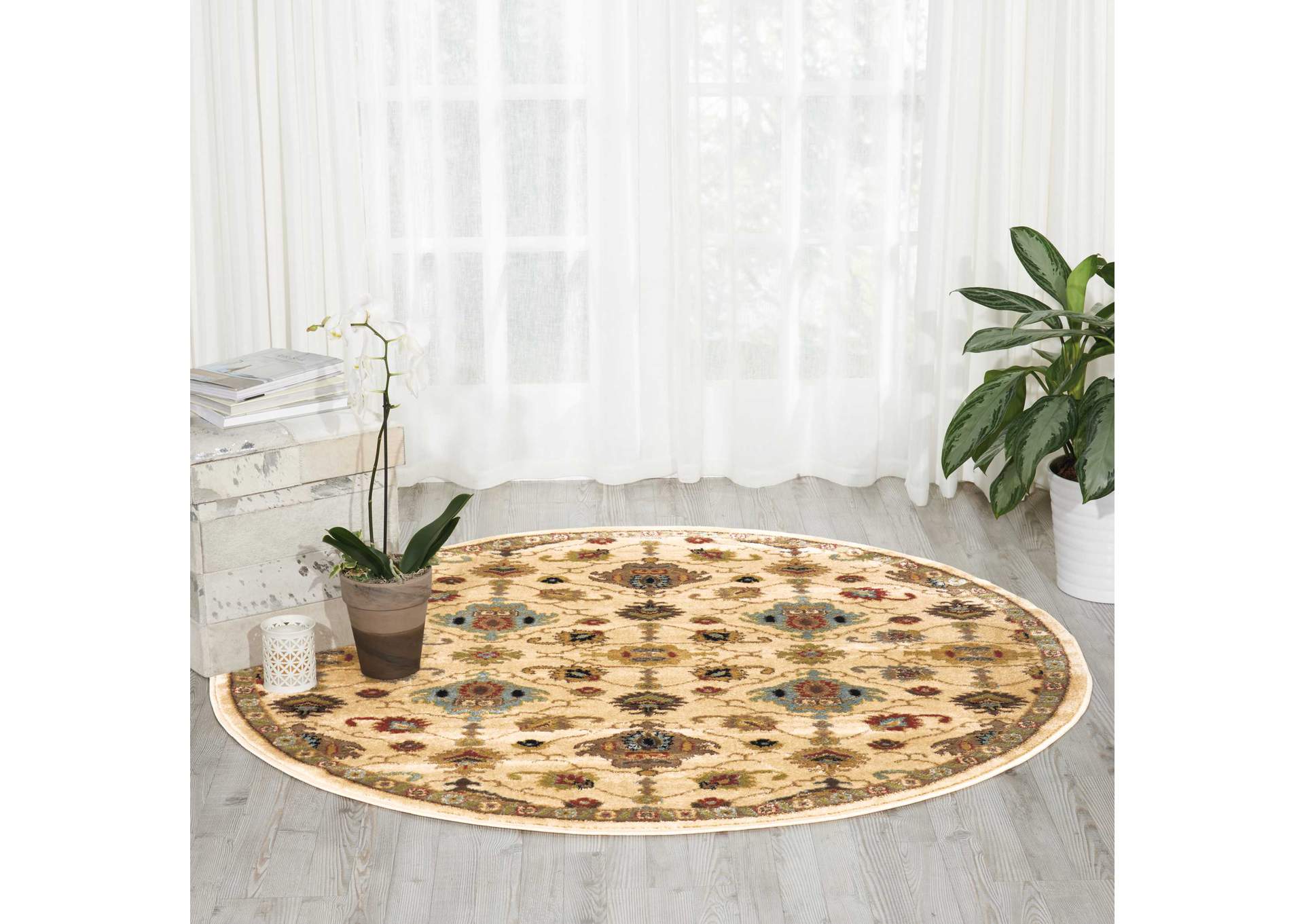 Nourison Delano DEL02 White Multicolor 5' Round Area Rug,Nourison