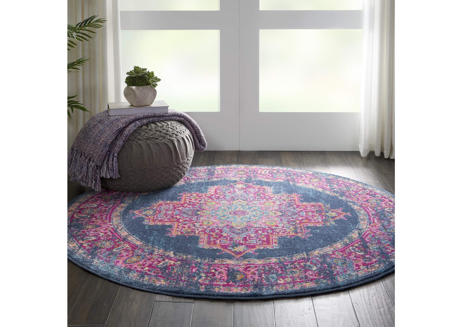 Nourison Passion PSN03 Blue 4' Round Boho Area Rug,Nourison