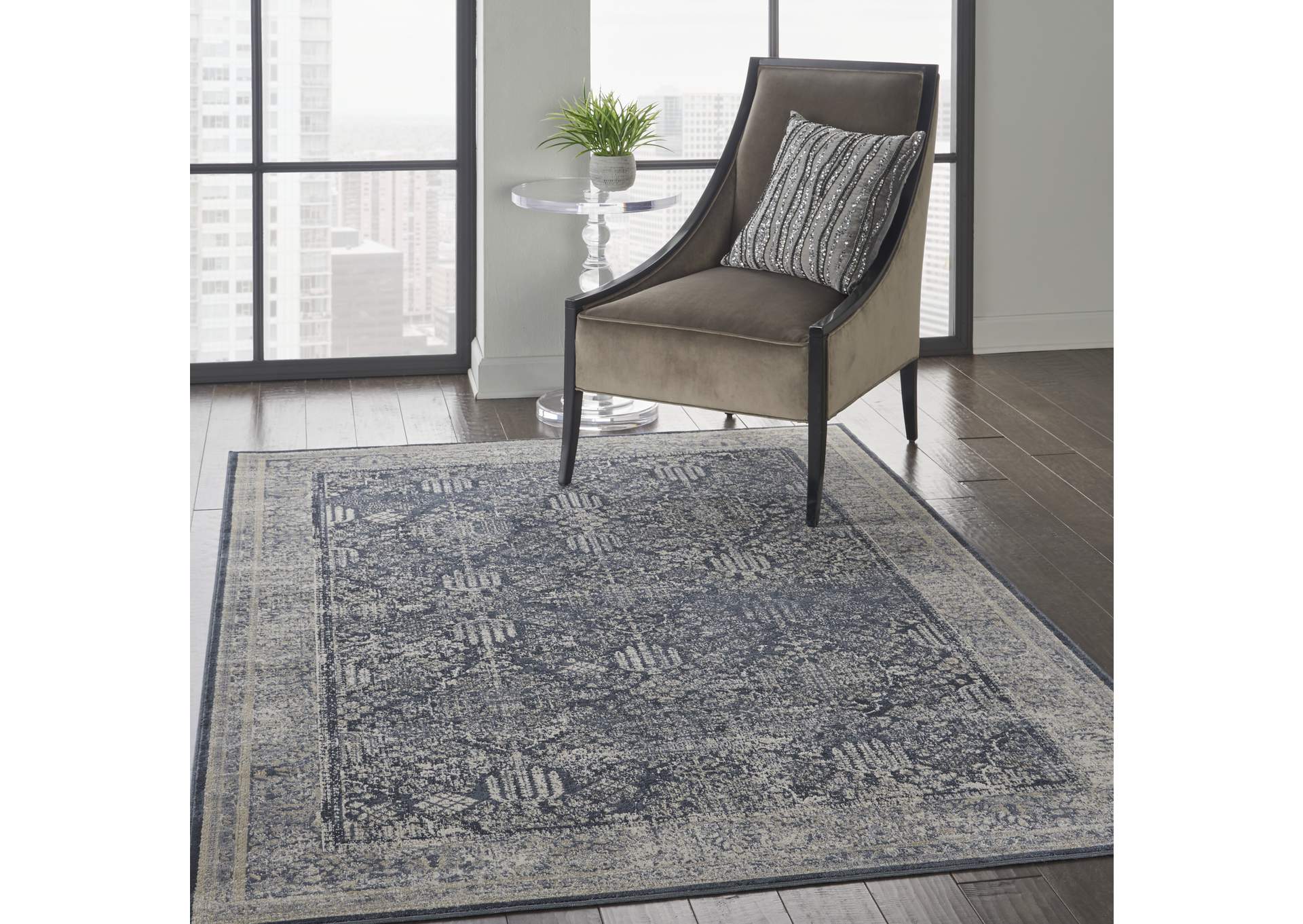 Malta by kathy ireland Home MAI12 Navy/Ivory 4'x6' Area Rug,Nourison