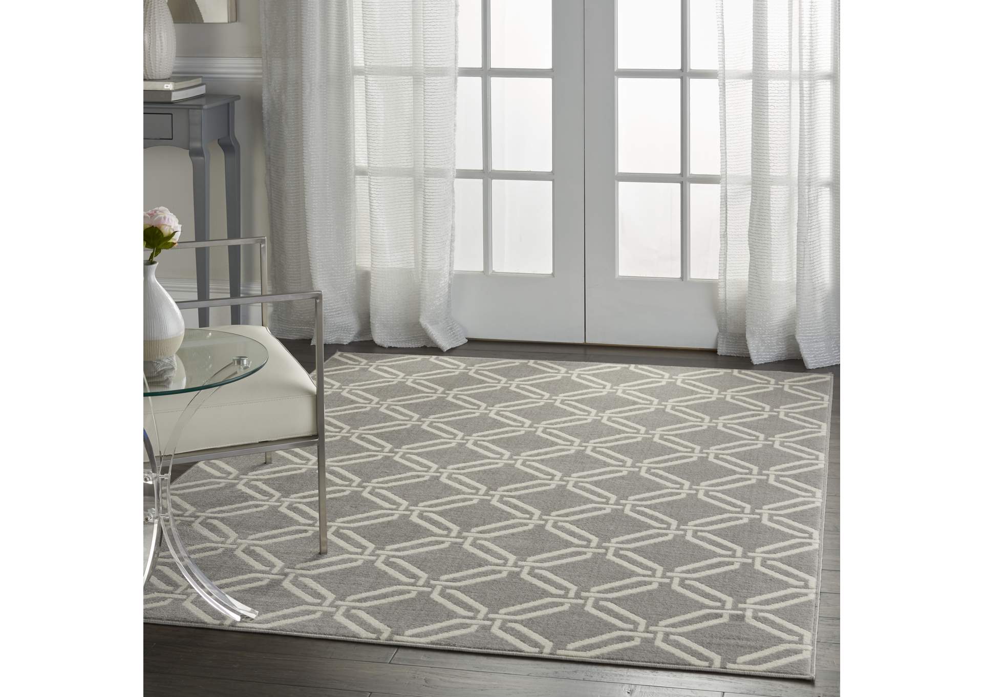 Nourison Jubilant JUB17 Grey 4'x6' Mid-century Area Rug,Nourison