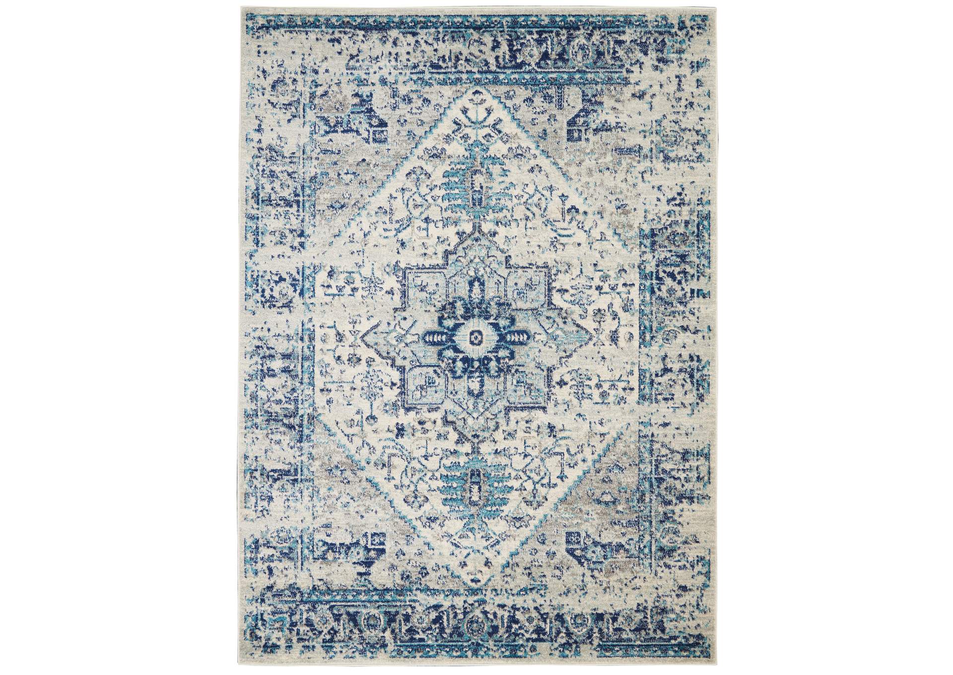 Nourison Tranquil TRA06 Navy Blue and White 6'x9' Persian Area Rug,Nourison