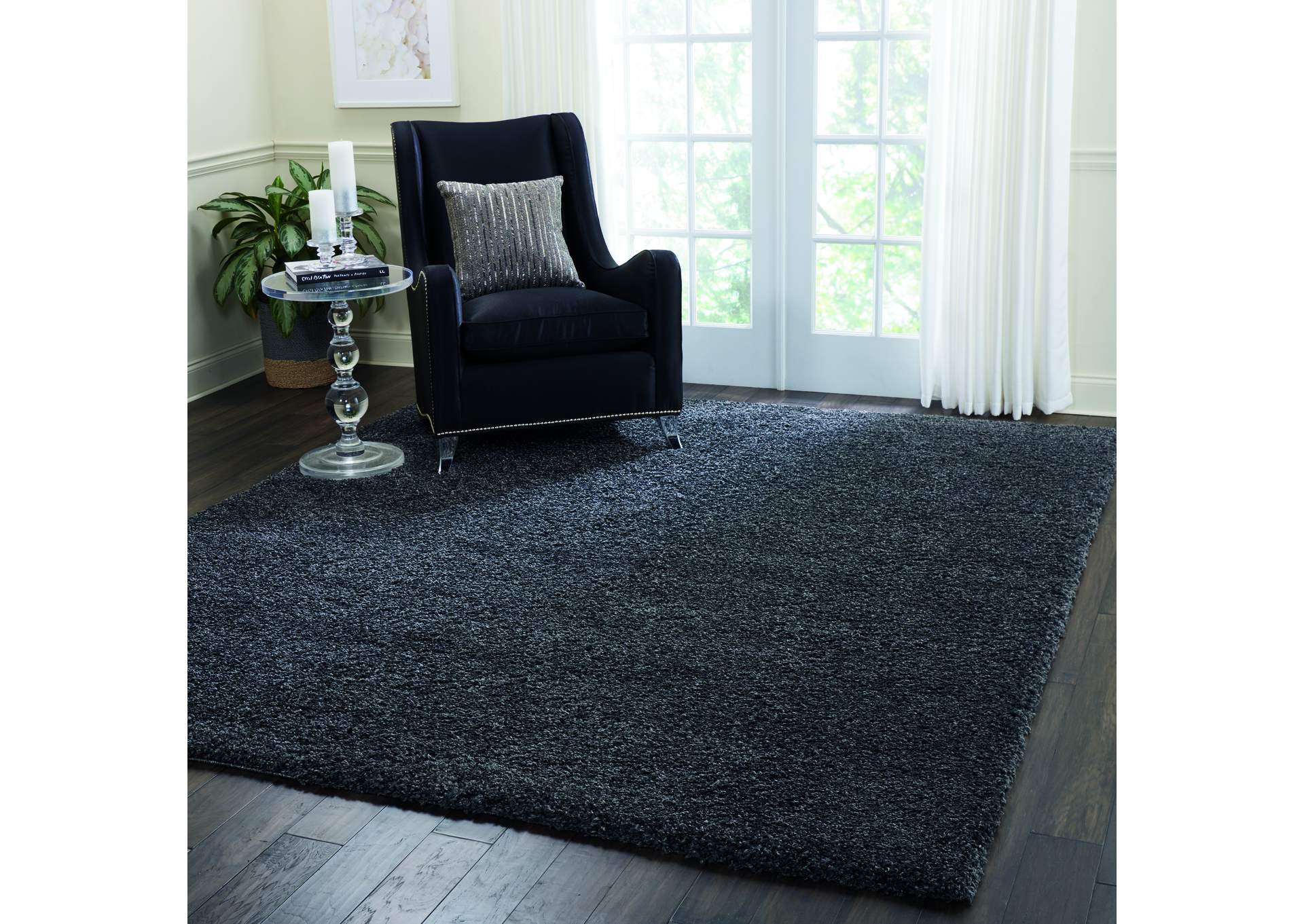 Nourison Malibu Shag MSG01 Charcoal 8'x10' Large Rug,Nourison