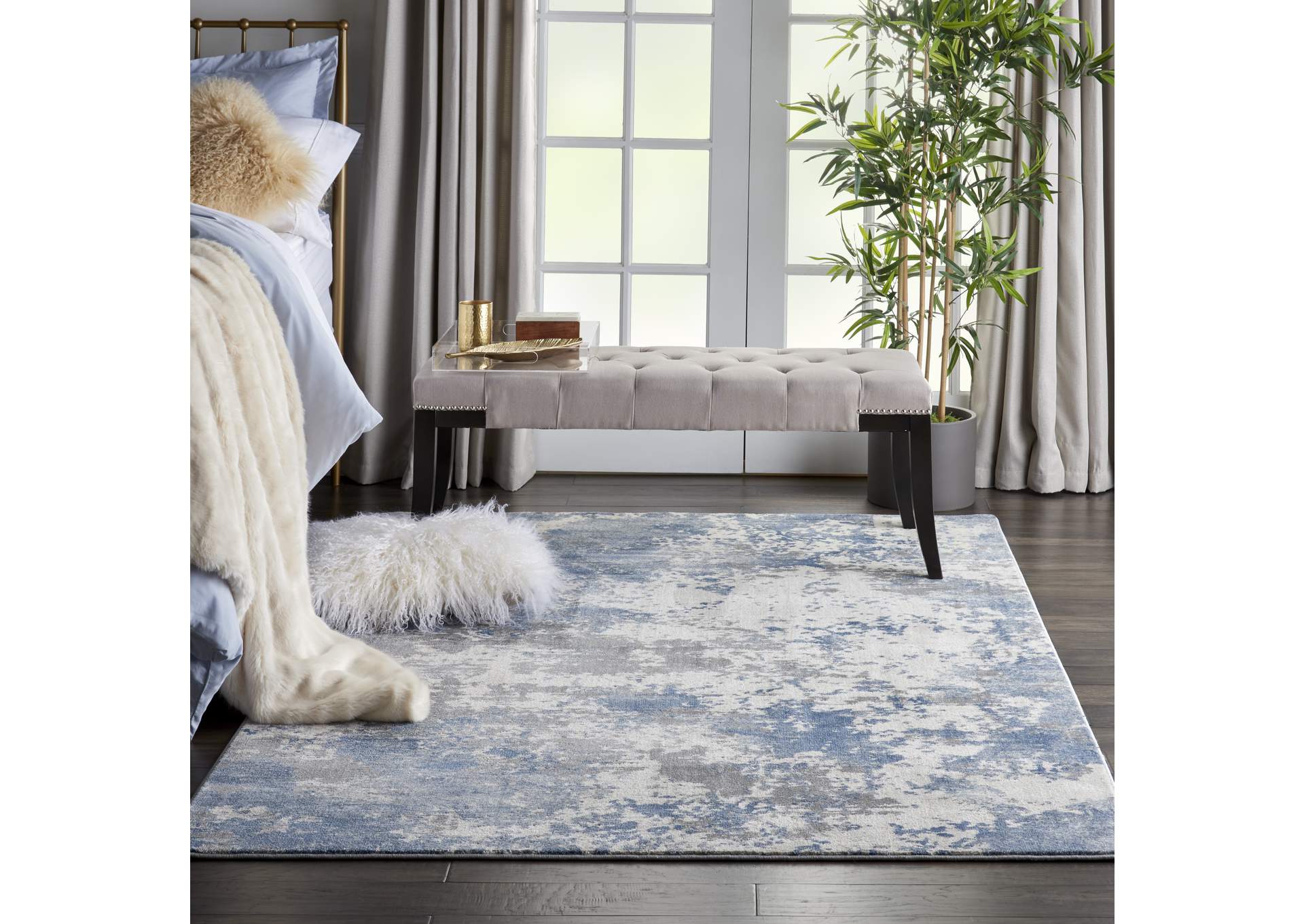 Nourison Rustic Textures RUS08 Blue and Grey 4'x6' Abstract Area Rug,Nourison