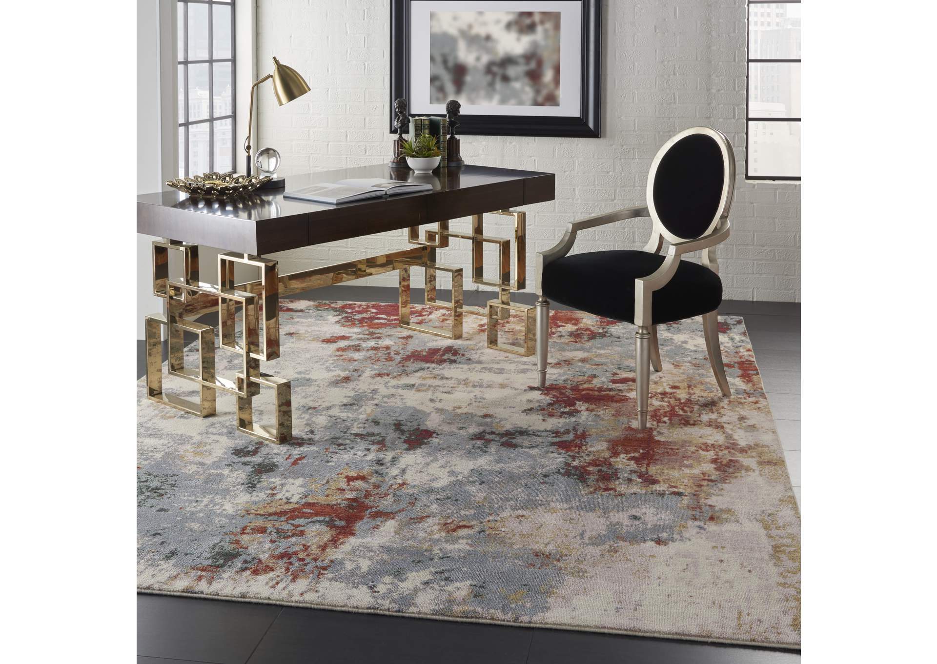 Nourison Artworks ATW01 Grey and Red 8'x10' Abstract Area Rug,Nourison