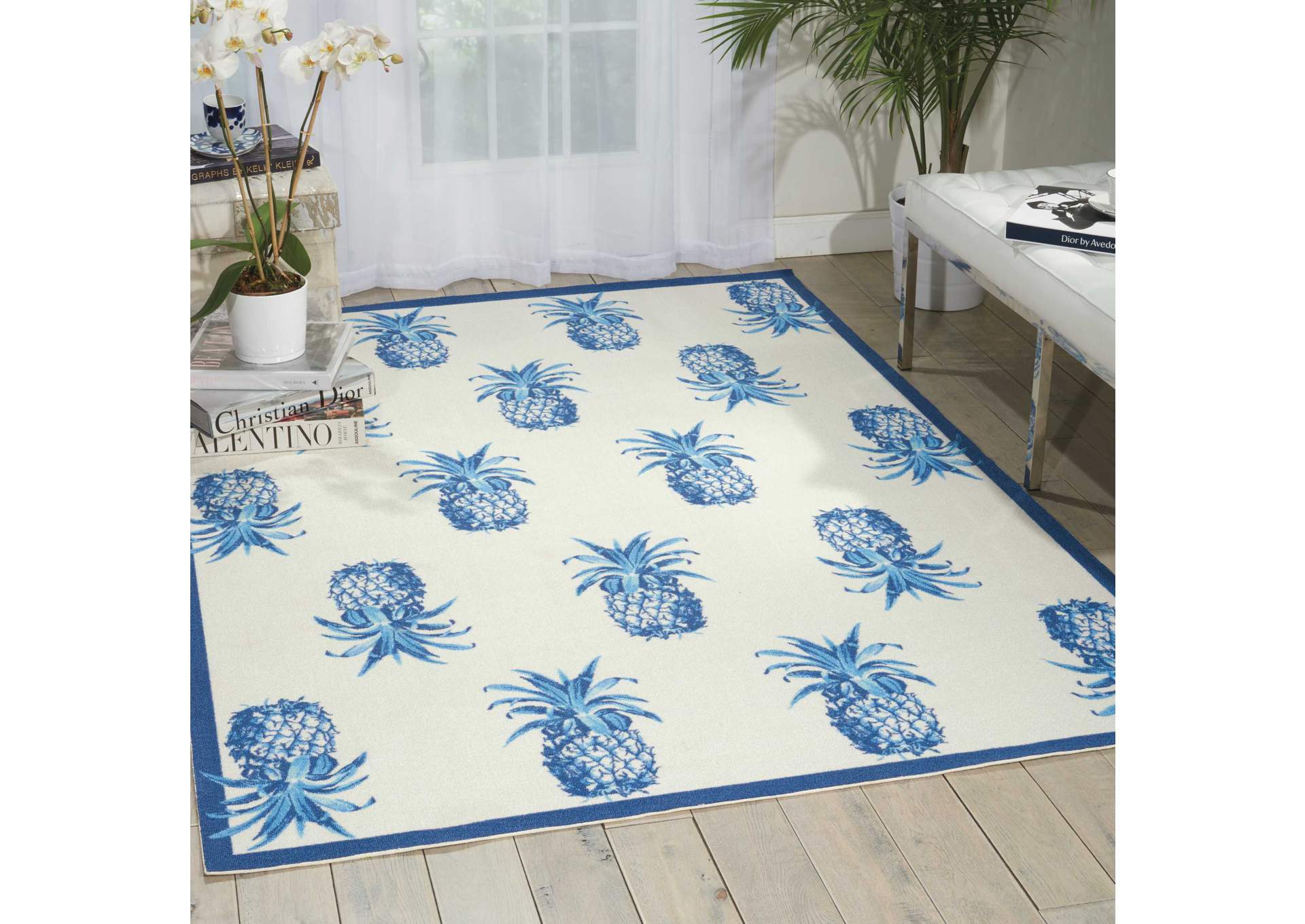 Waverly Sun N Shade SND49 White and Blue 5'x8' Area Rug,Nourison