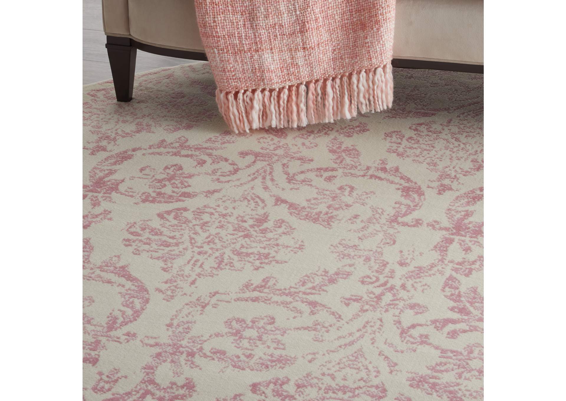 Nourison Jubilant 8' Round White and Pink Area Rug,Nourison