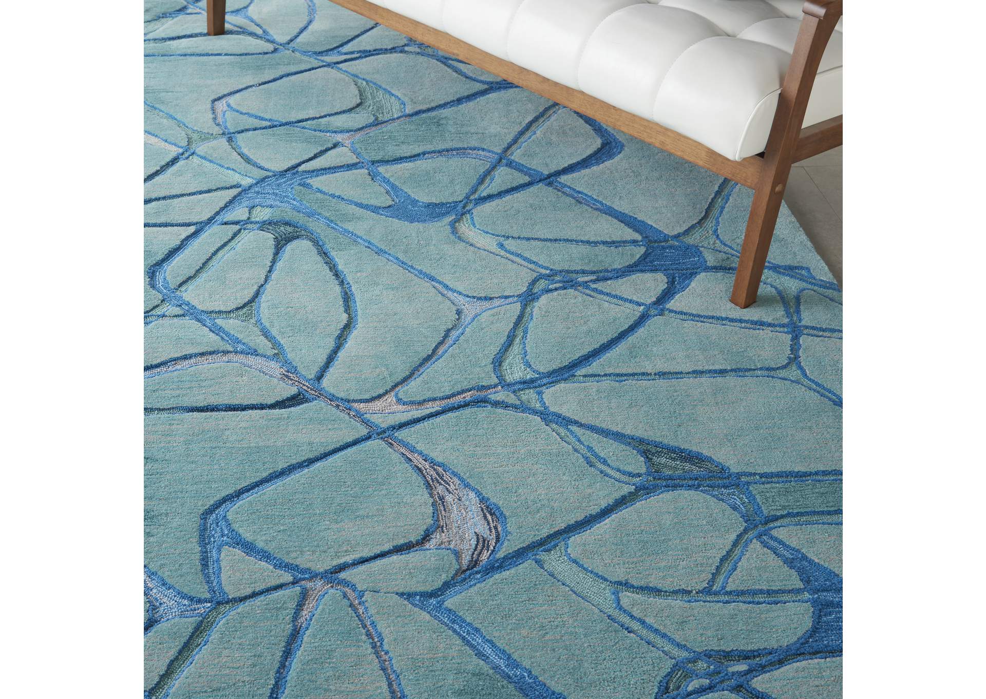 Nourison Symmetry SMM05 Aqua 8'x10' Large Textured Rug,Nourison