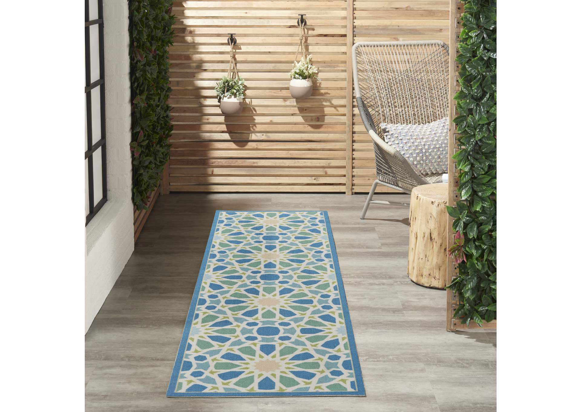 Nourison Sun N Shade SND29 Blue 8' Runner Hallway Rug,Nourison