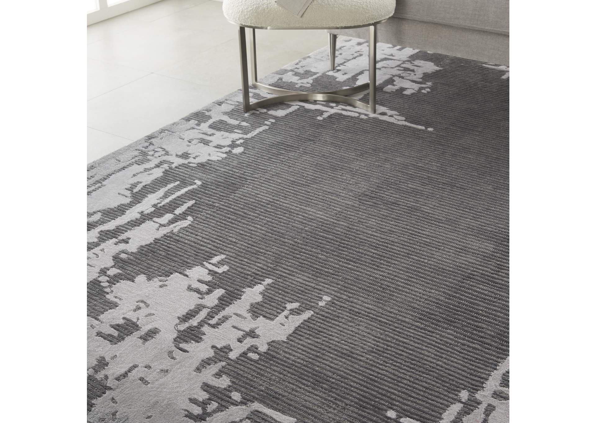 Nourison Symmetry SMM02 Ivory and Grey 9'x12' Oversized Textured Rug,Nourison
