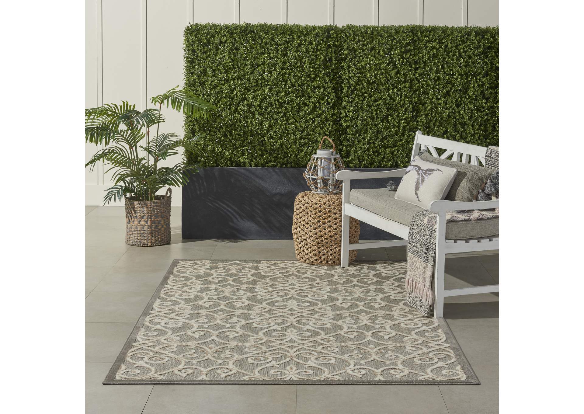 Nourison Aloha 4'x6' Grey Patio Area Rug,Nourison