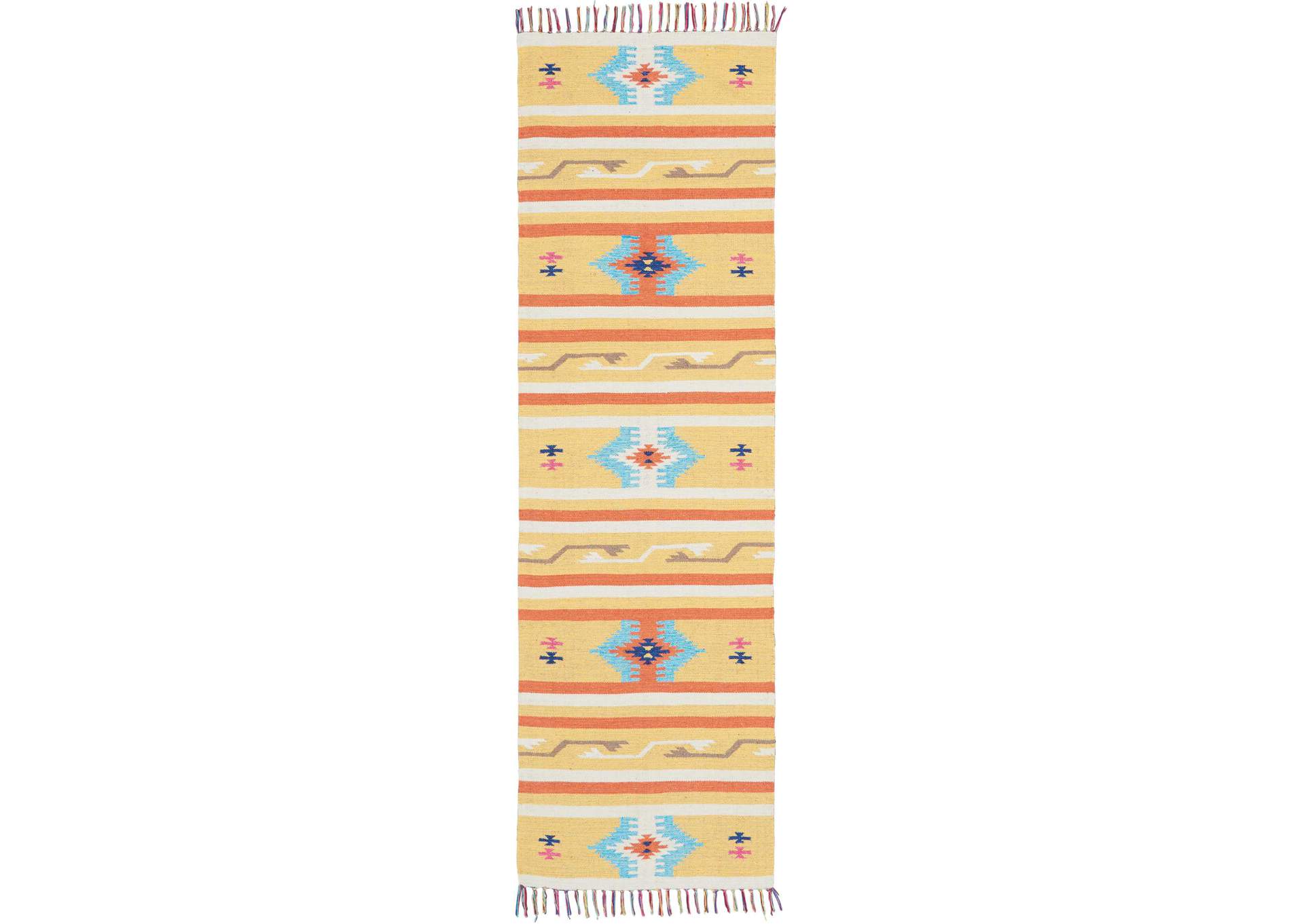 Nourison Baja BAJ03 Yellow 8' Runner Flat Weave Hallway Rug,Nourison