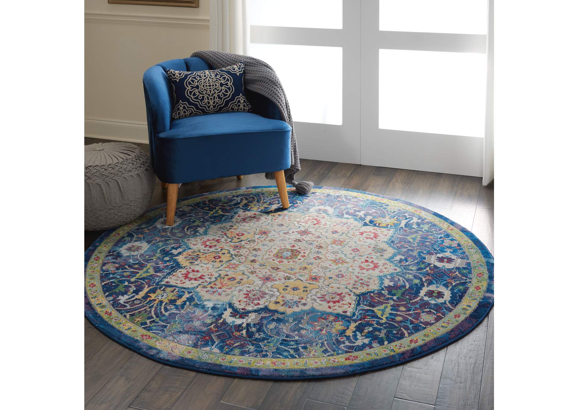 Nourison Ankara Global ANR03 Blue 6' Round Oushak Area Rug,Nourison