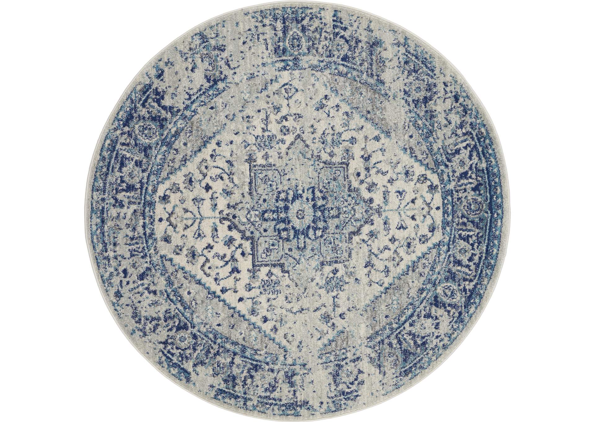 Nourison Tranquil TRA06 Navy Blue and White 5' Round Persian Area Rug,Nourison