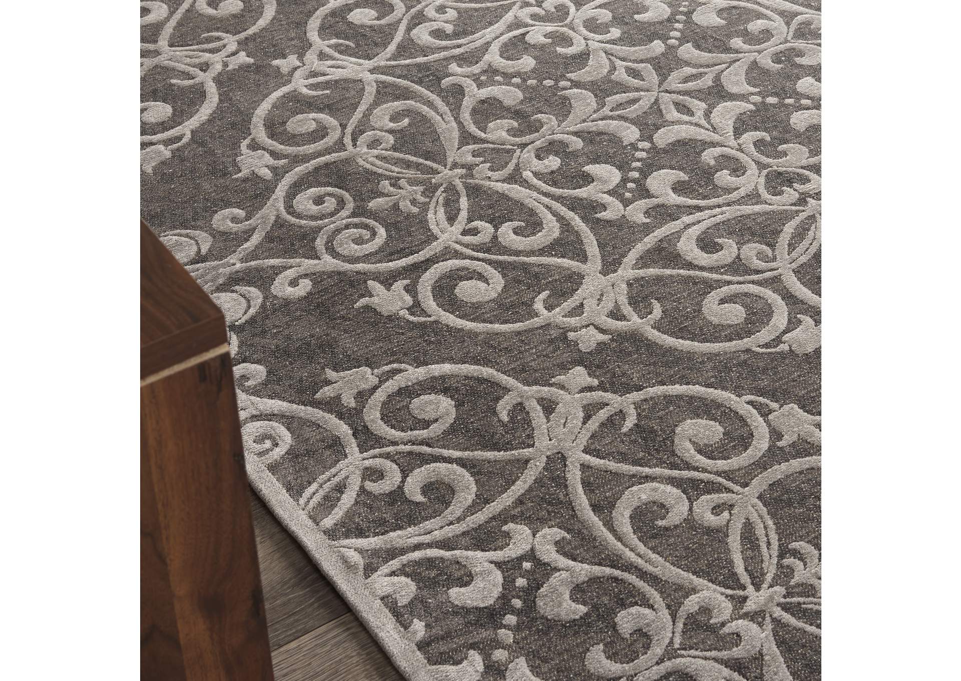 Nourison Damask DAS01 Grey 5'x7' Vintage Area Rug,Nourison