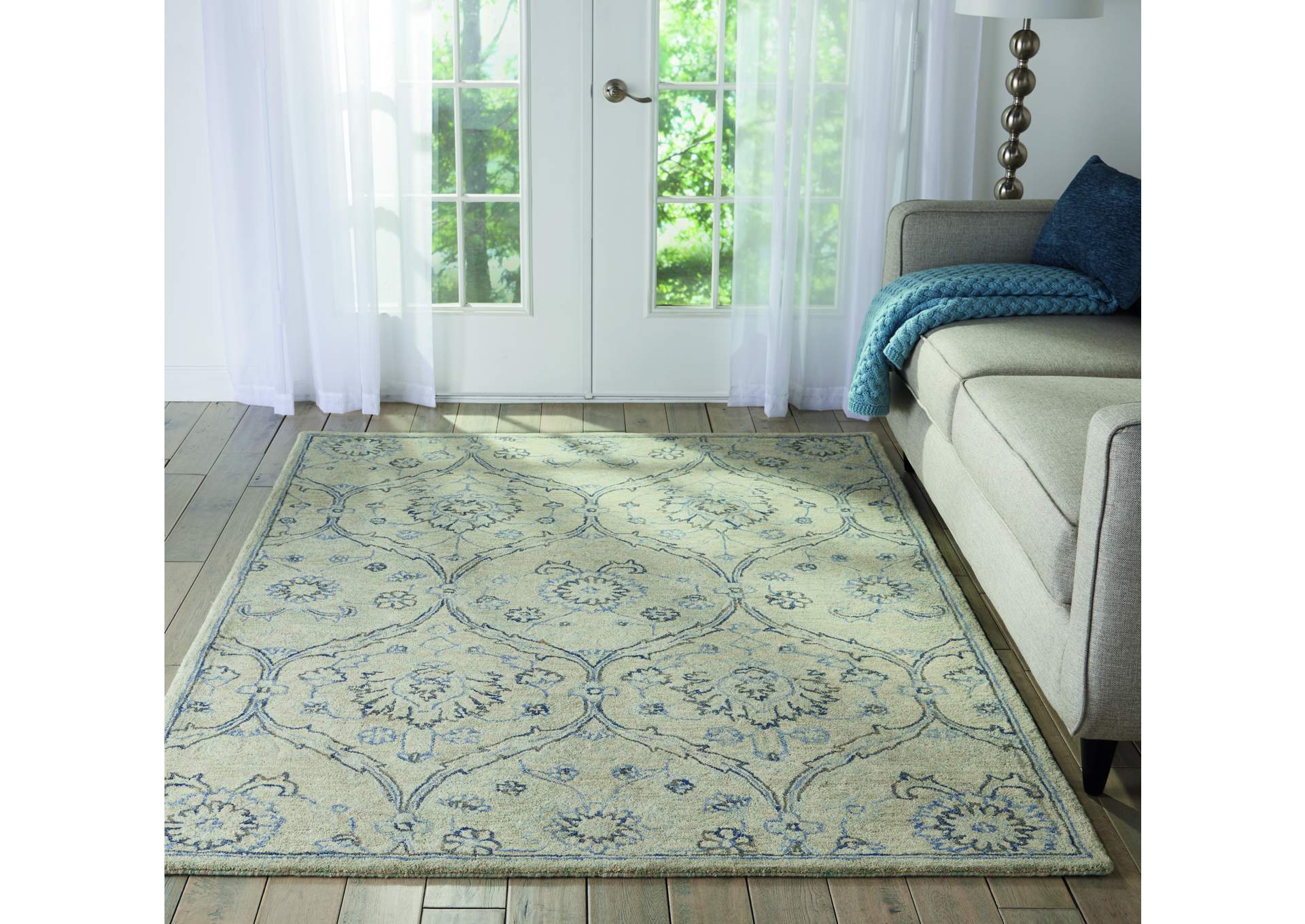 Nourison Jazmine JAZ03 Ivory and Blue 5'x8' Moroccan Area Rug,Nourison