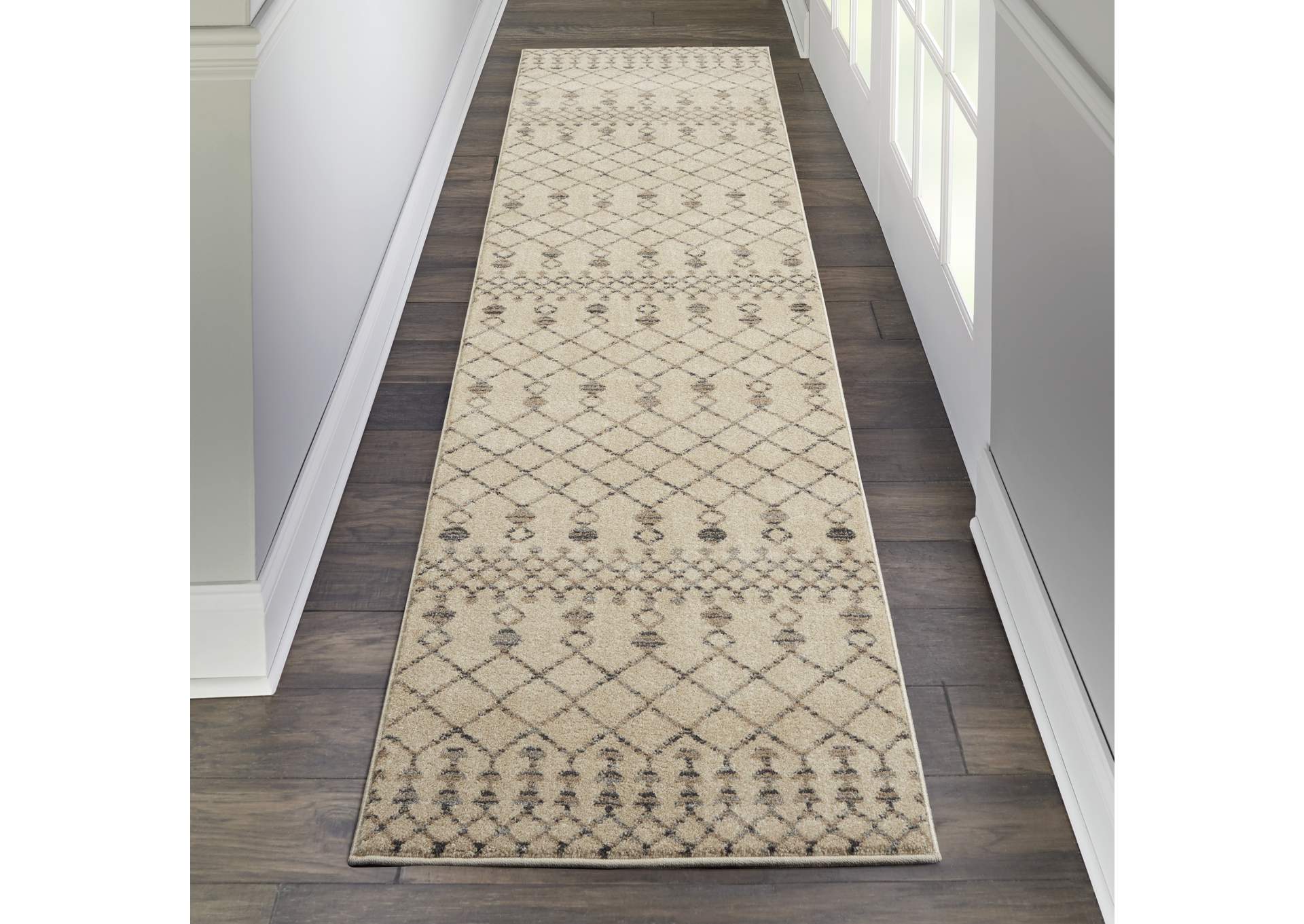 Nourison Palermo 8' Runner Beige and Grey Distressed Bohemian Area Rug,Nourison