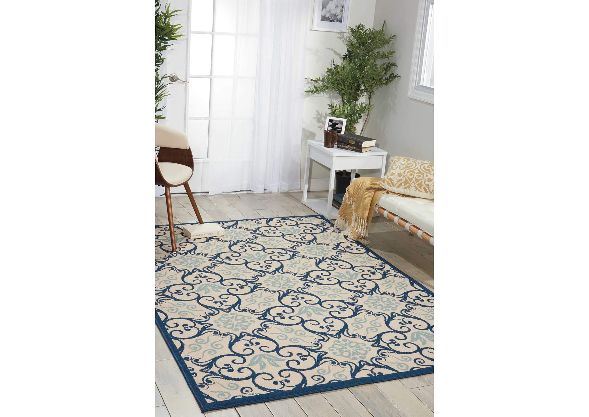 Nourison Caribbean CRB02 Dark Blue and White 4'x6' Area Rug,Nourison
