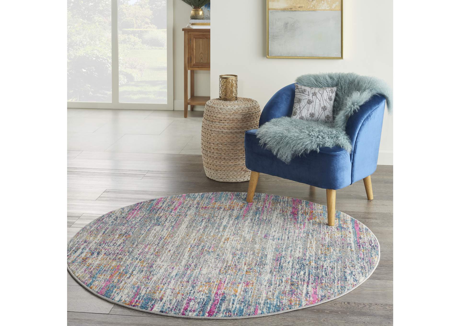 Nourison Passion 4' Round Ivory Multicolor Area Rug,Nourison
