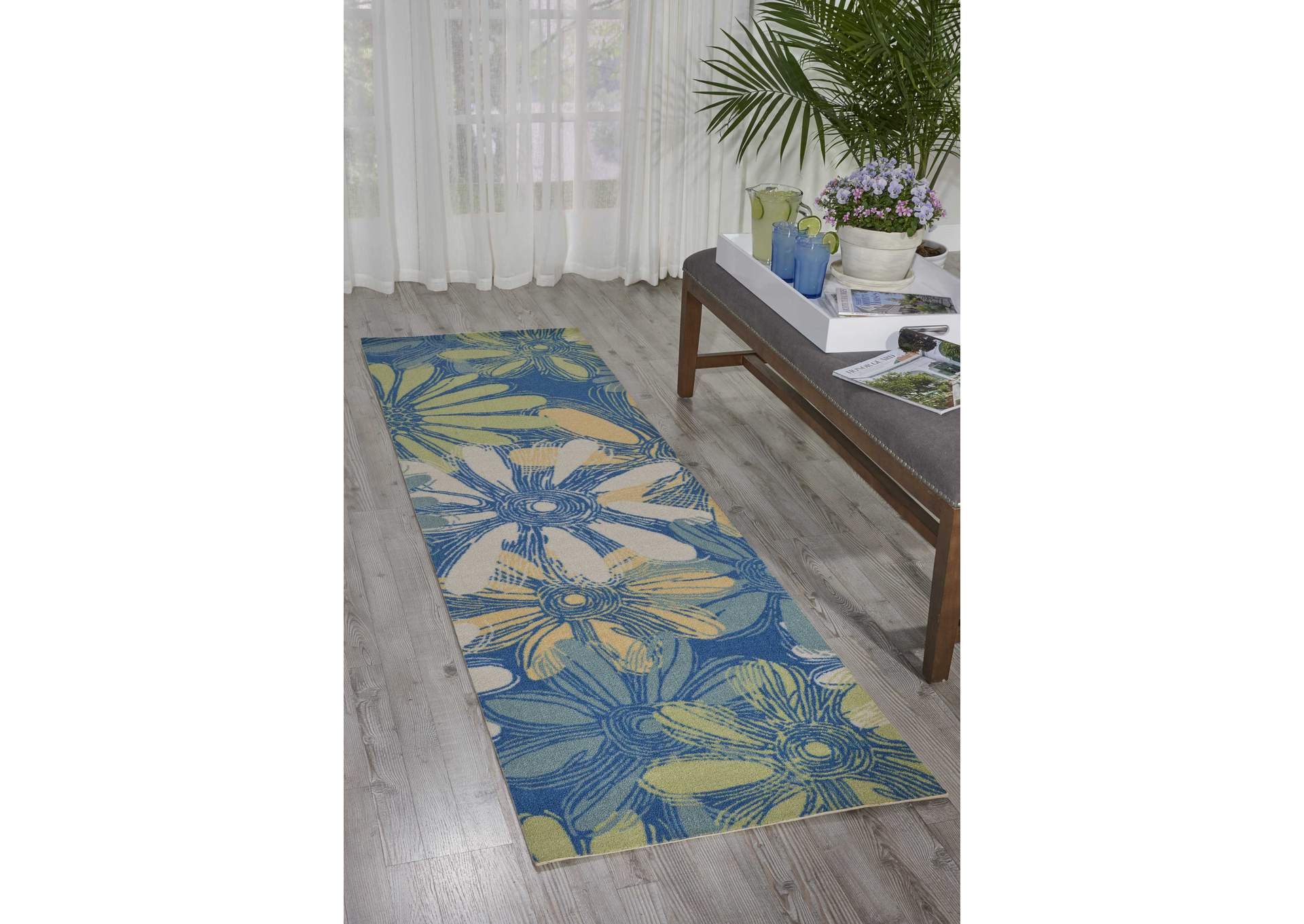 Nourison Home & Garden RS022 Blue 8' Runner Hallway Rug,Nourison