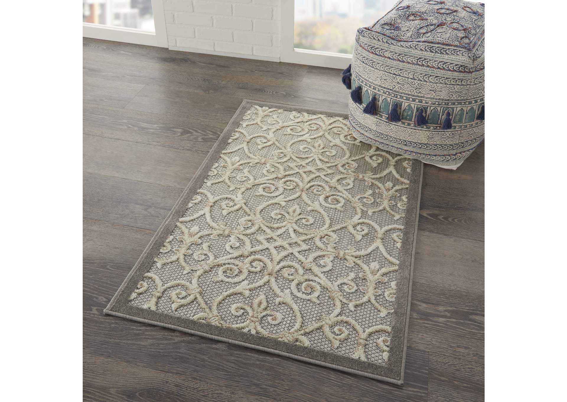 Nourison Aloha 3'x4' Grey Patio Area Rug,Nourison