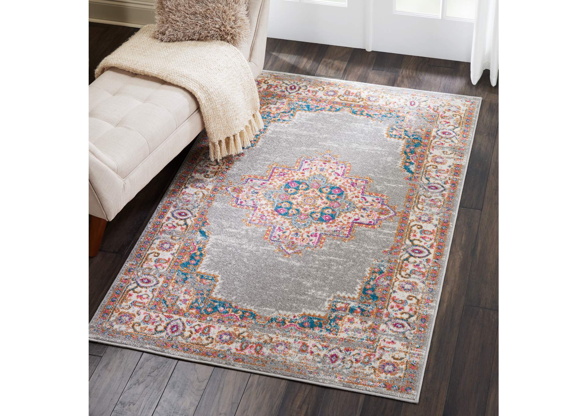 Nourison Passion PSN03 Grey 4'x6' Vintage Area Rug,Nourison