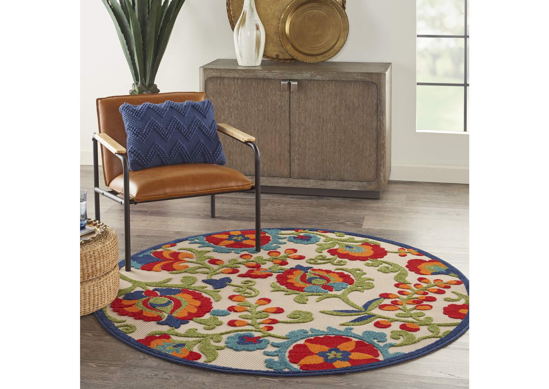 Nourison Aloha ALH17 Multicolor 5' Round Indoor-outdoor Area Rug,Nourison