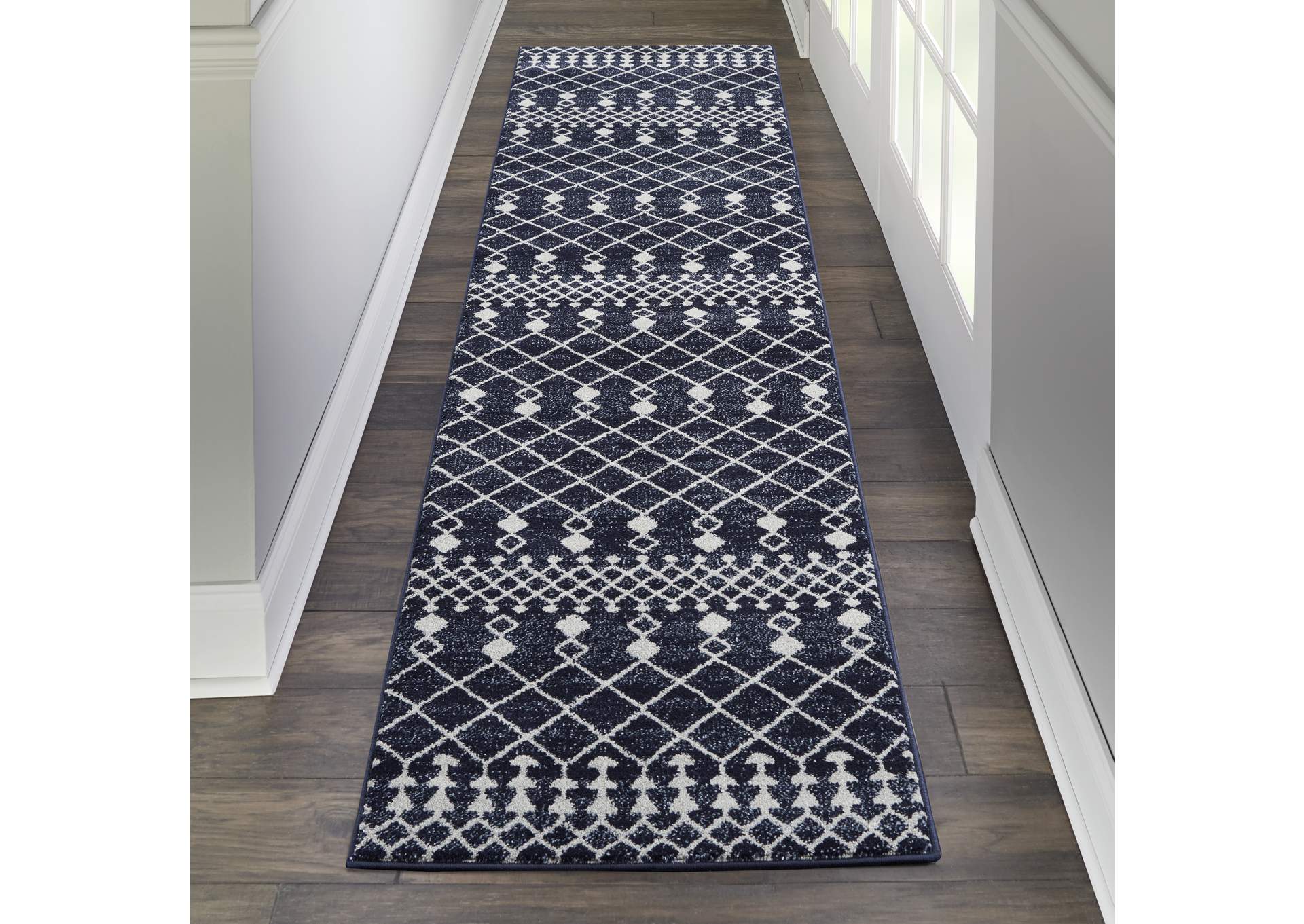 Nourison Palermo 8' Runner Navy and Grey Distressed Bohemian Area Rug,Nourison