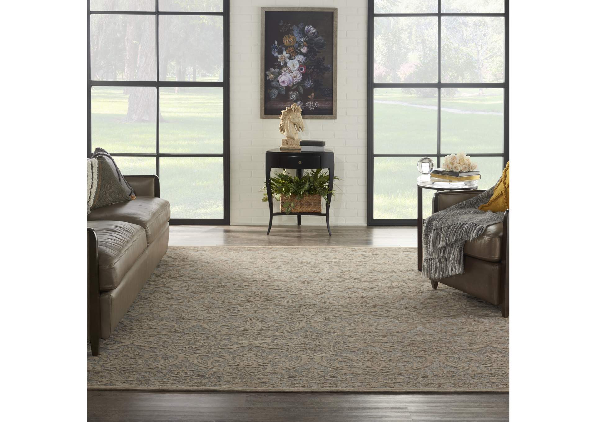 Nourison Damask DAS02 Grey 8'x10' Large Flat Rug,Nourison