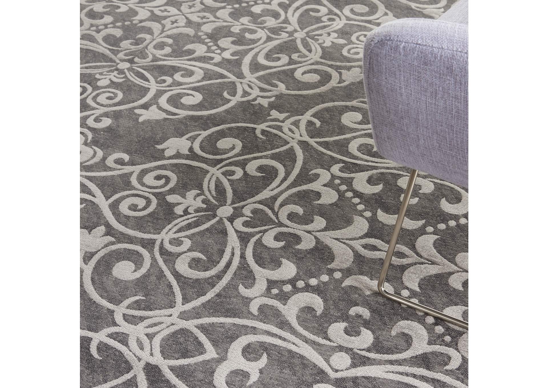 Nourison Damask DAS01 Grey 8'x10' Large Flat Rug,Nourison
