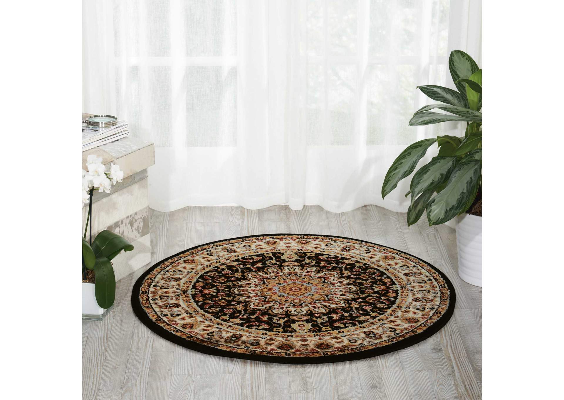 Nourison Delano DEL04 Black 3' Round Area Rug,Nourison