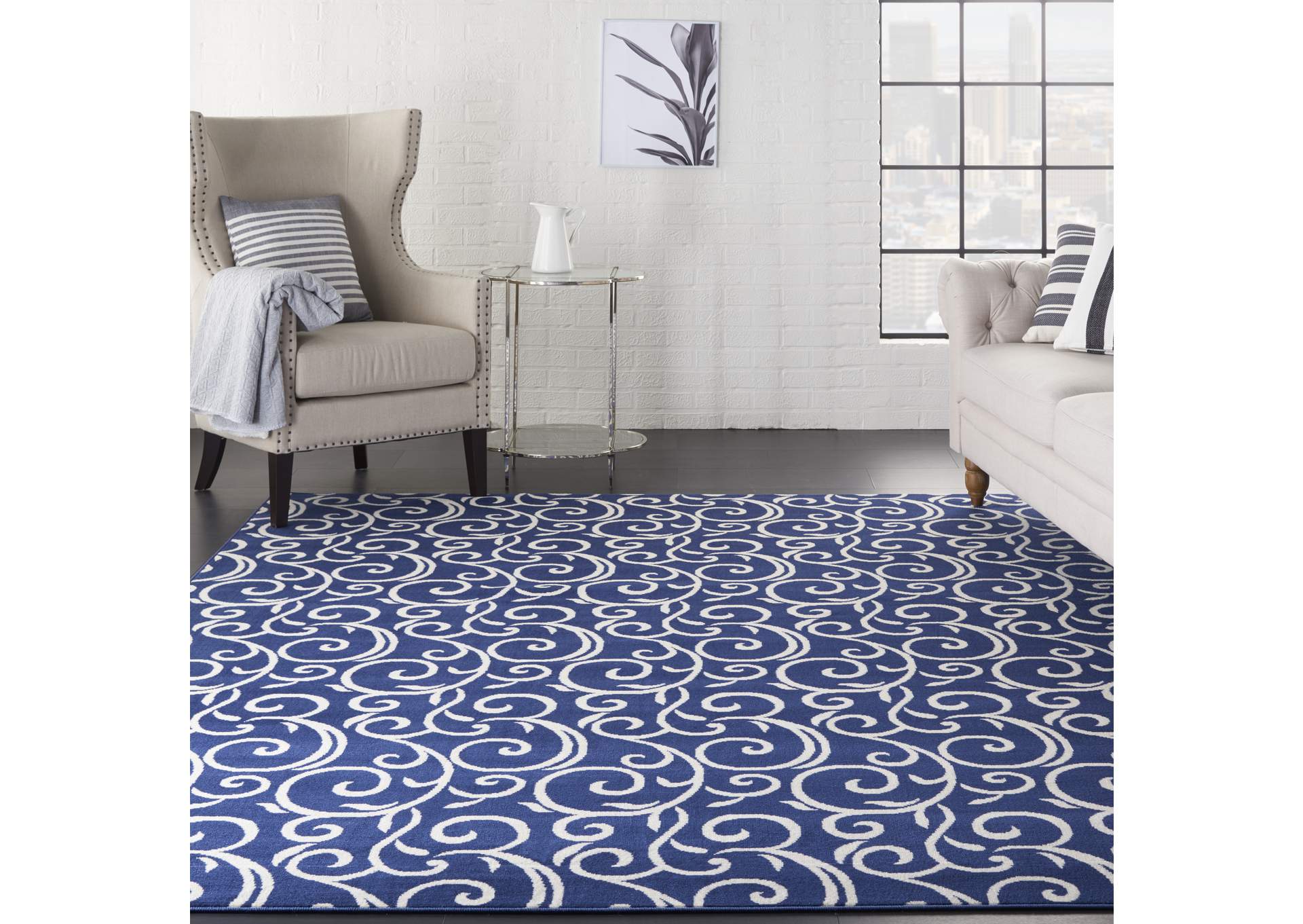 Nourison Grafix GRF19 Dark Blue 8'x10' Large Rug,Nourison