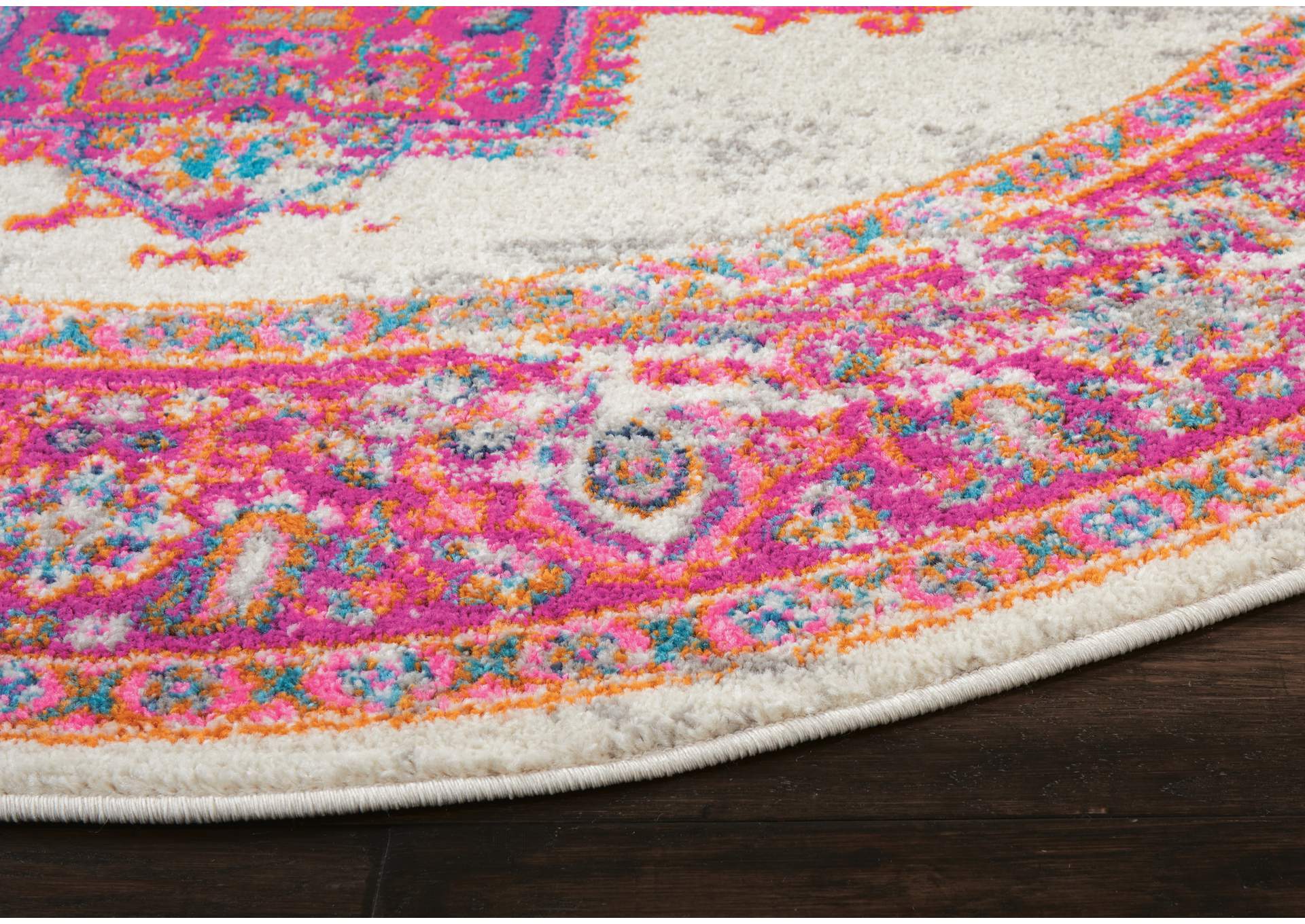 Nourison Passion PSN03 Pink and White 4' Round Vintage Area Rug,Nourison