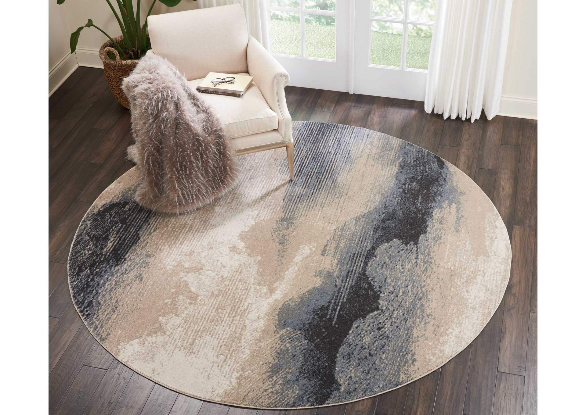 Nourison Maxell MAE06 Grey and Ivory 8' Round Large Stormcloud Rug,Nourison