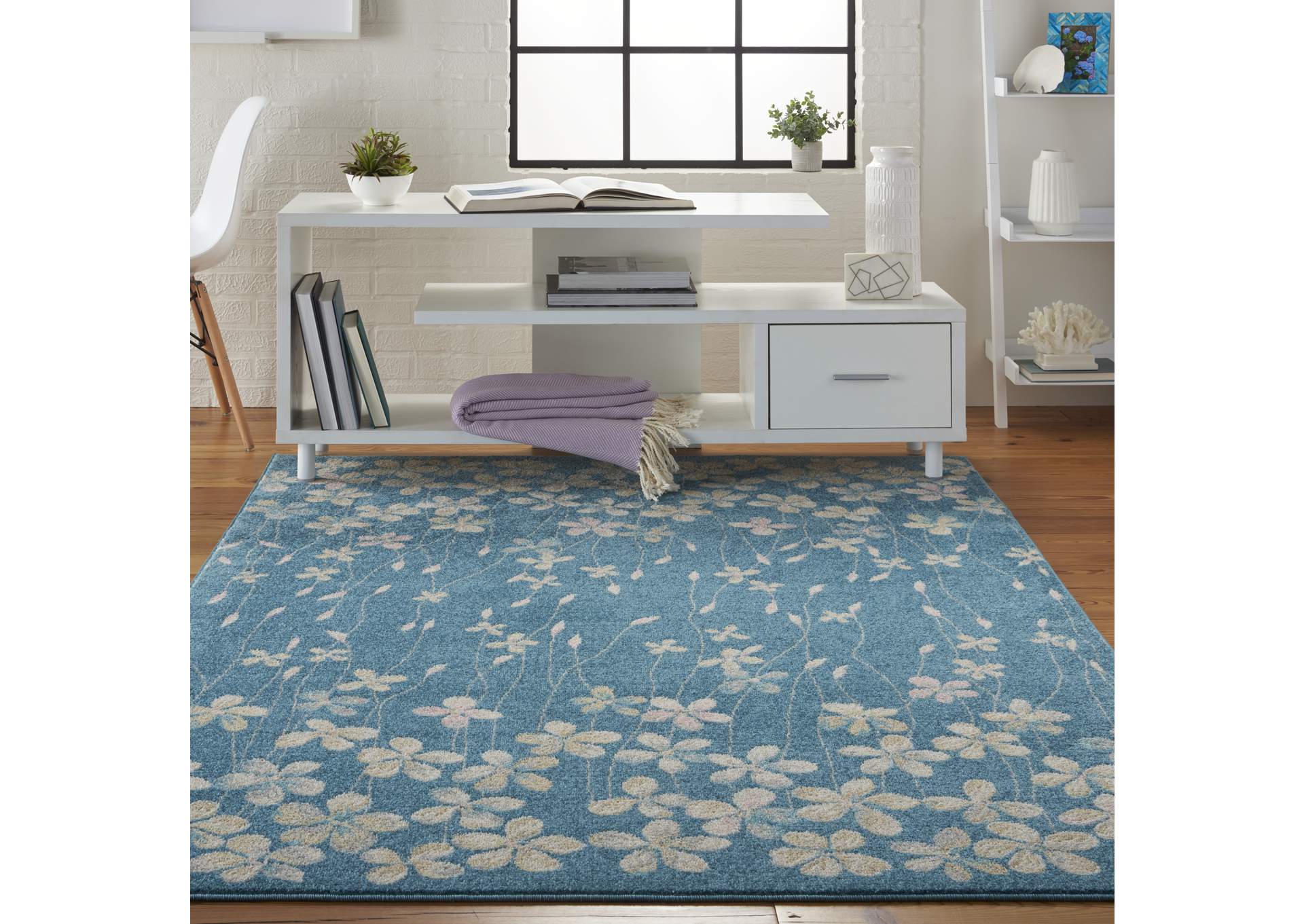 Nourison Tranquil TRA04 Turquoise Blue 6'x9' Floral Area Rug,Nourison