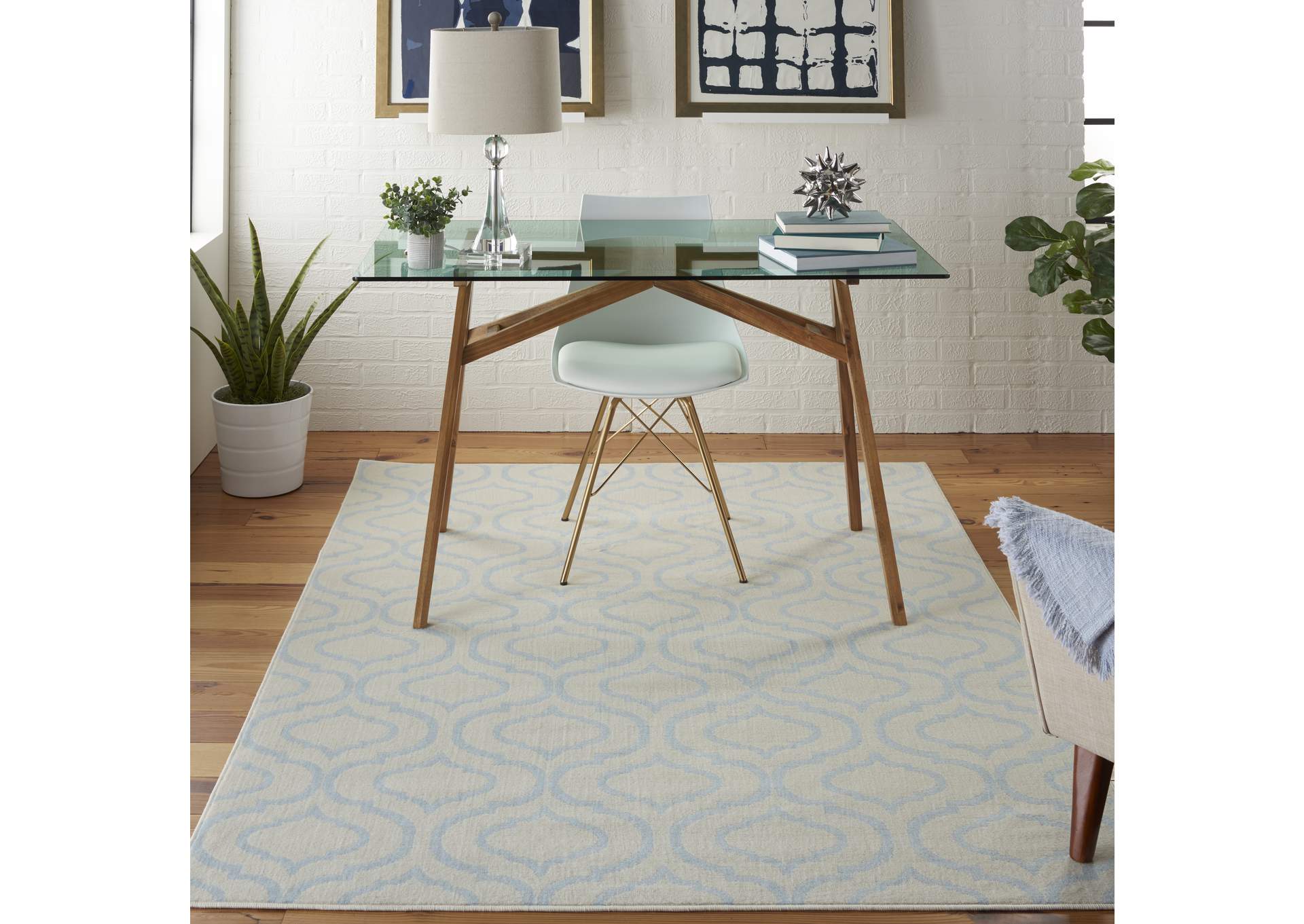 Nourison Jubilant JUB19 White and Blue 5'x7' Moroccan Area Rug,Nourison