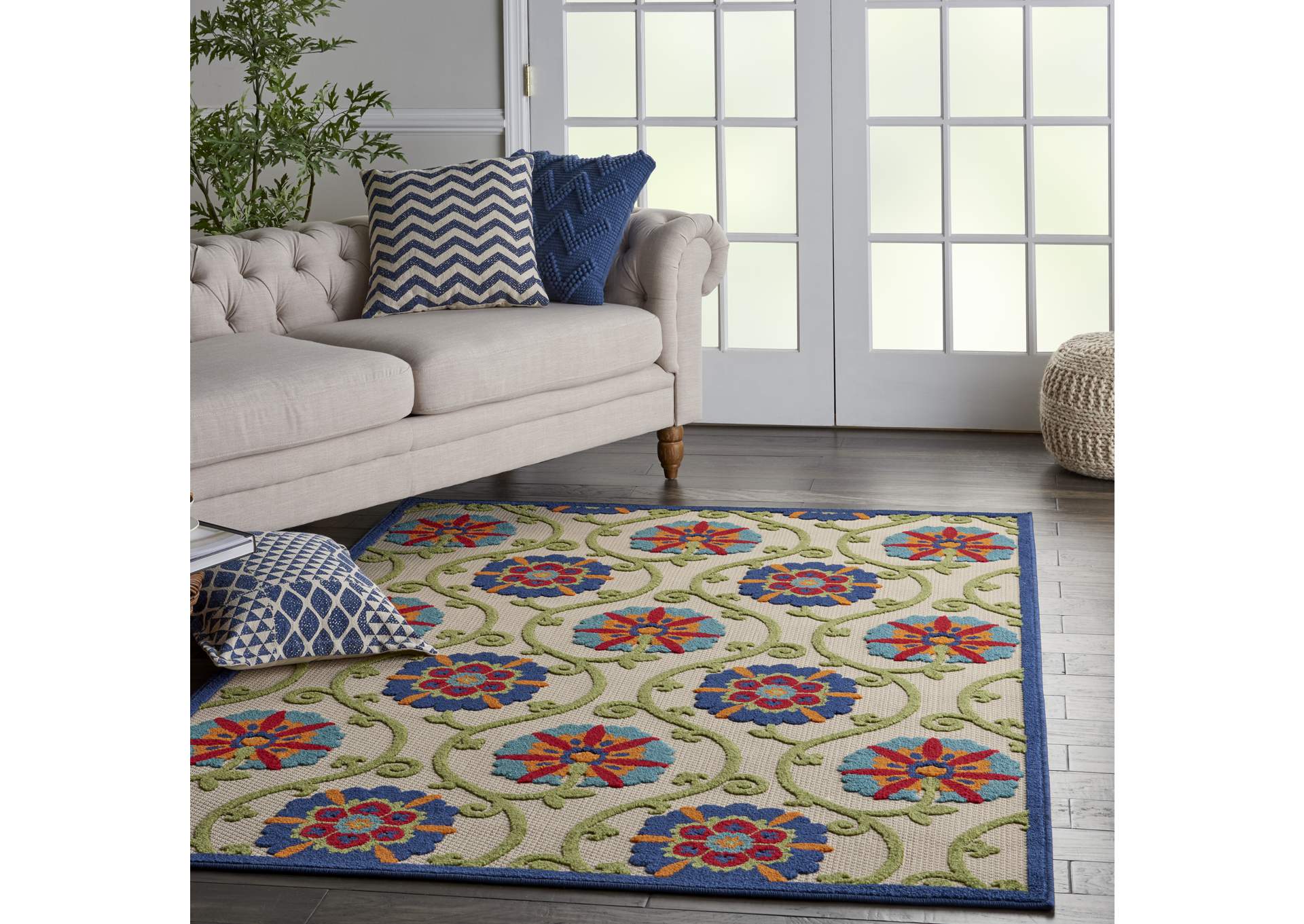 Nourison Aloha ALH19 4'x6' Blue Multicolor Easy-care Indoor-outdoor Rug,Nourison