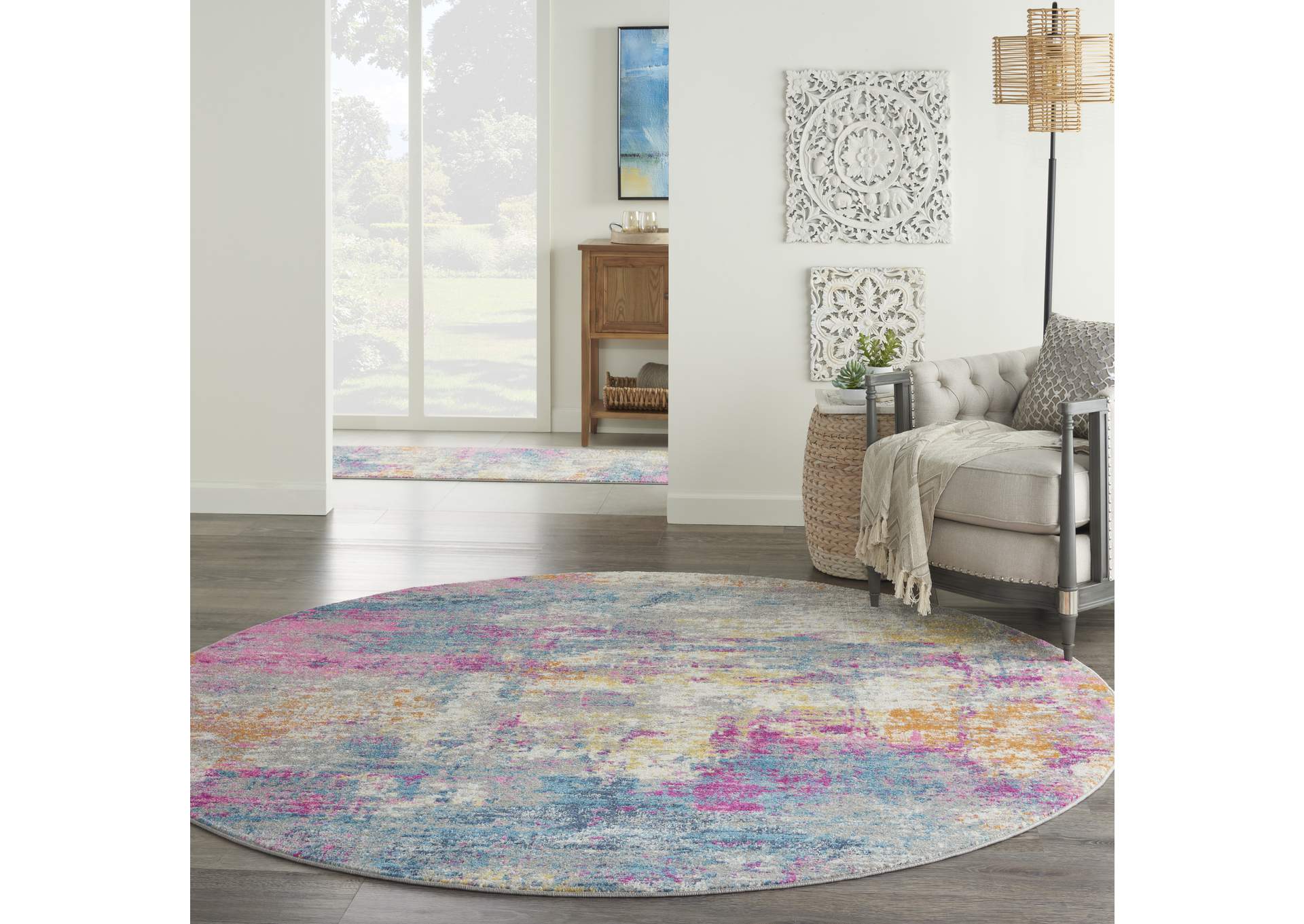 Nourison Passion 8' Round Ivory Multicolor Area Rug,Nourison