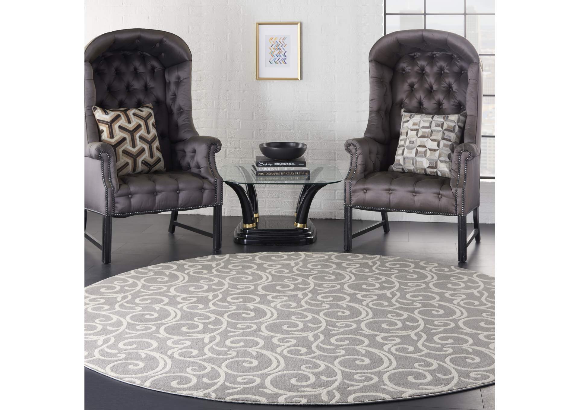 Nourison Grafix GRF19 Grey 8' Round Large Rug,Nourison