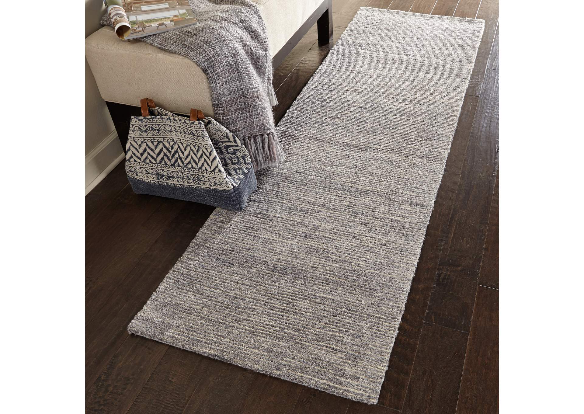 Nourison Weston WES01 Grey 8' Runner Textured Hallway Rug,Nourison