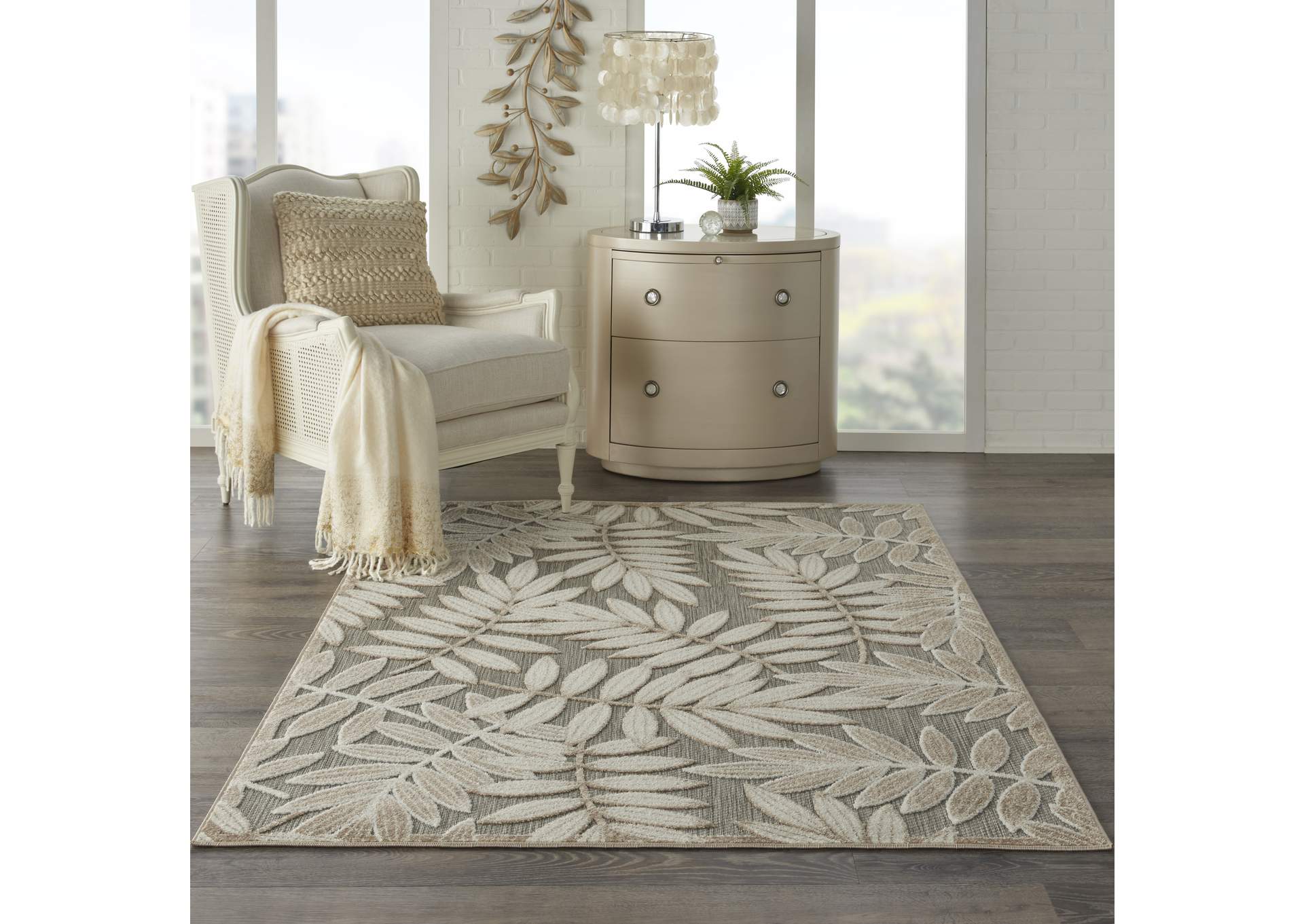 Nourison Aloha 6'x9' Cream Patio Area Rug,Nourison