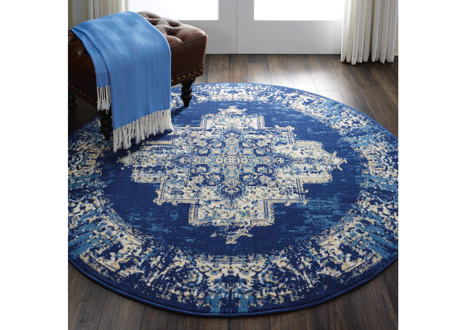 Nourison Grafix GRF14 Blue 5' Round Area Rug,Nourison