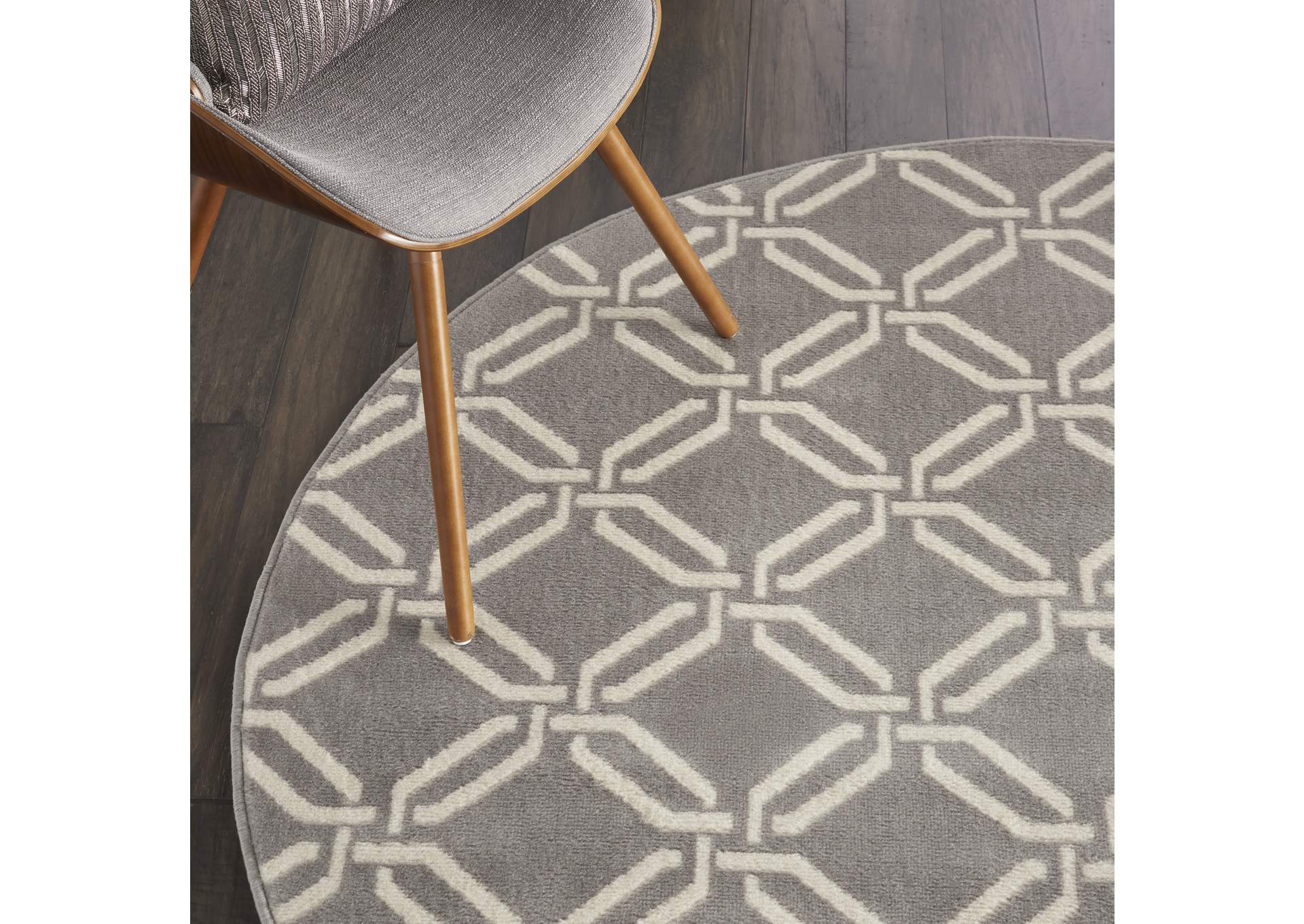 Nourison Jubilant JUB17 Grey 5' Round Mid-century Area Rug,Nourison