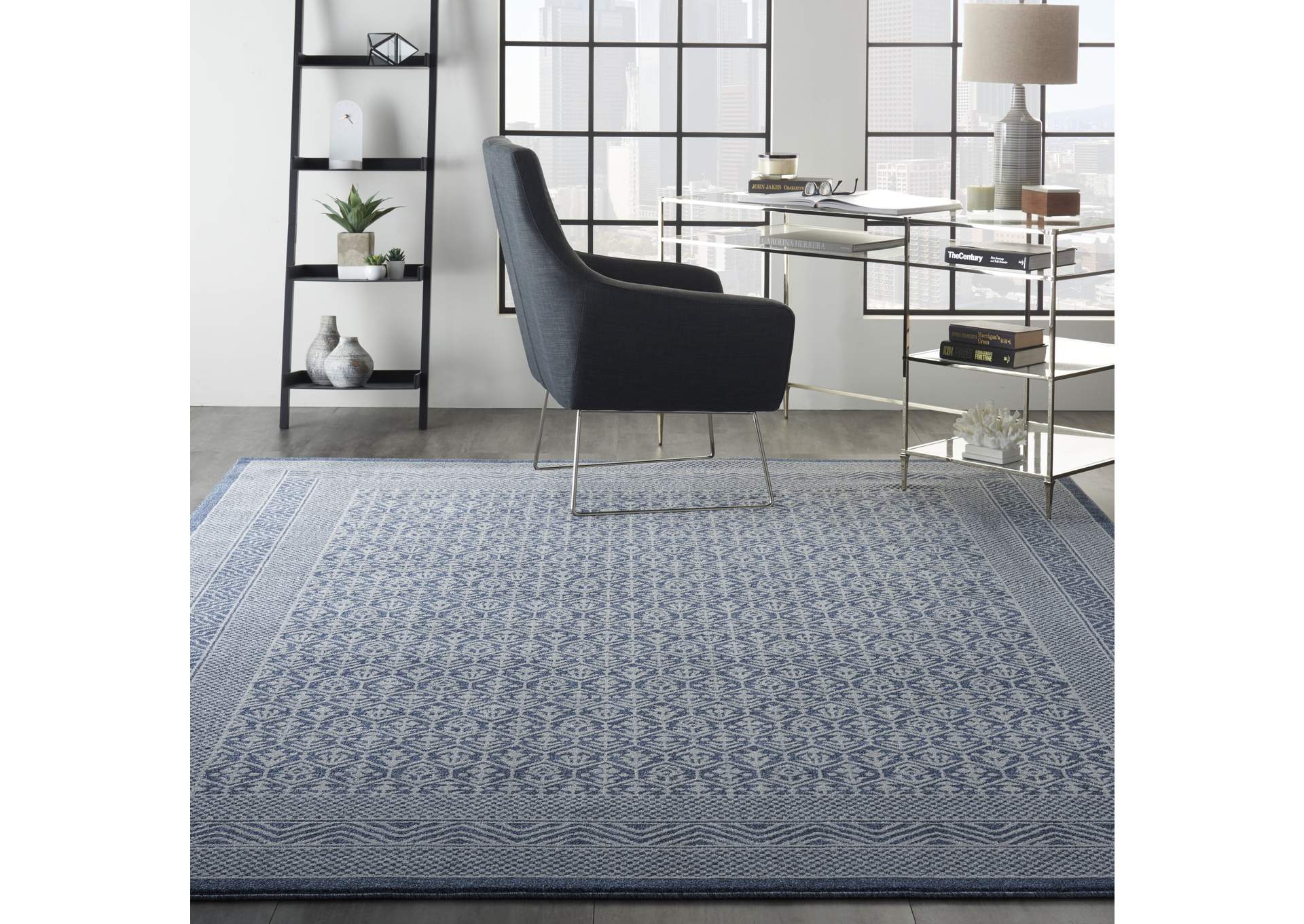 Nourison Palermo 7' x 10' Blue and Grey Distressed Bohemian Area Rug,Nourison