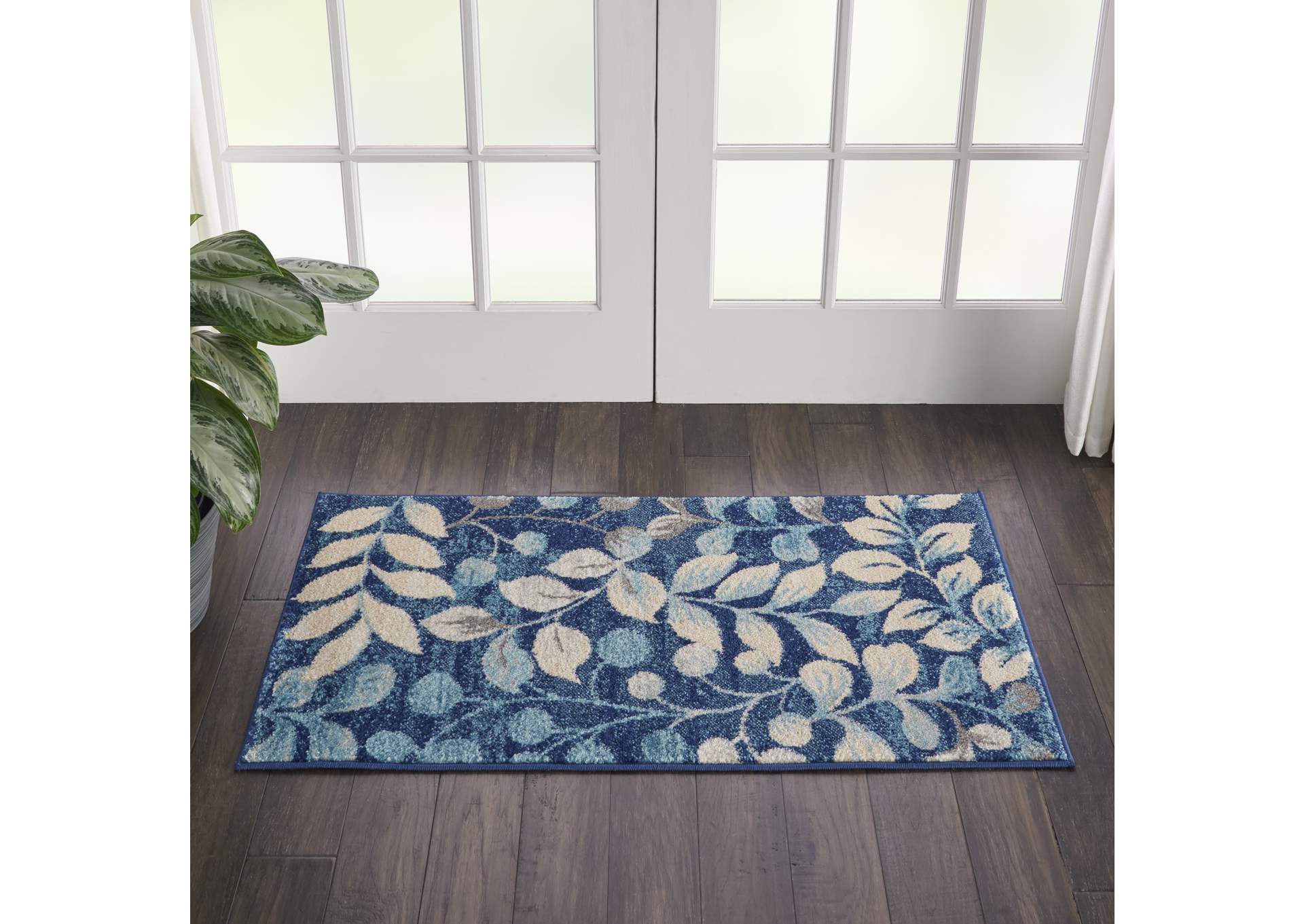 Nourison Tranquil 2'x4' Navy Blue Botanical Small Rug,Nourison