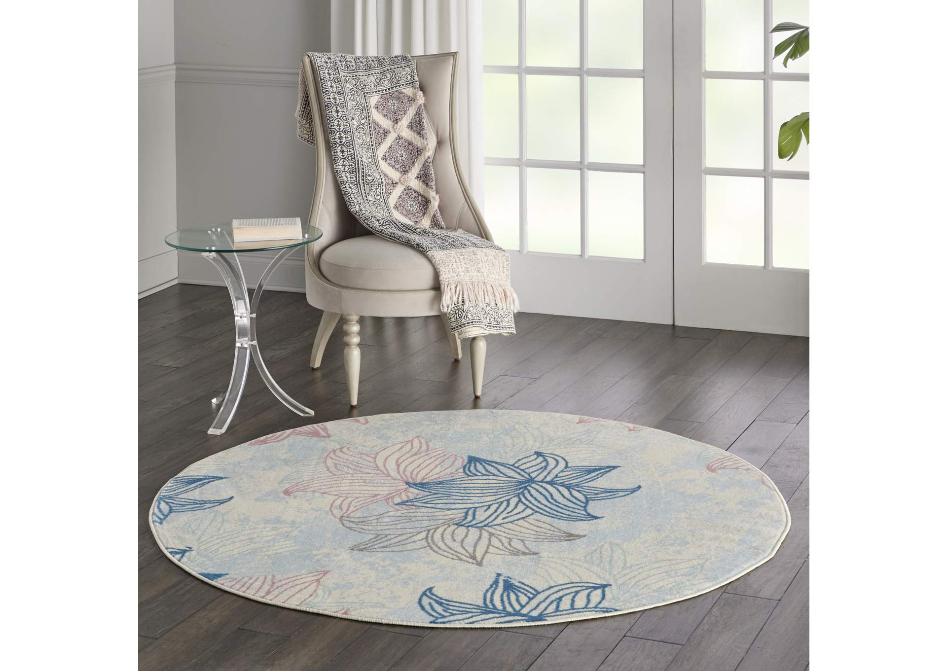 Nourison Jubilant JUB08 White Multicolor 5' Round Beach Area Rug,Nourison