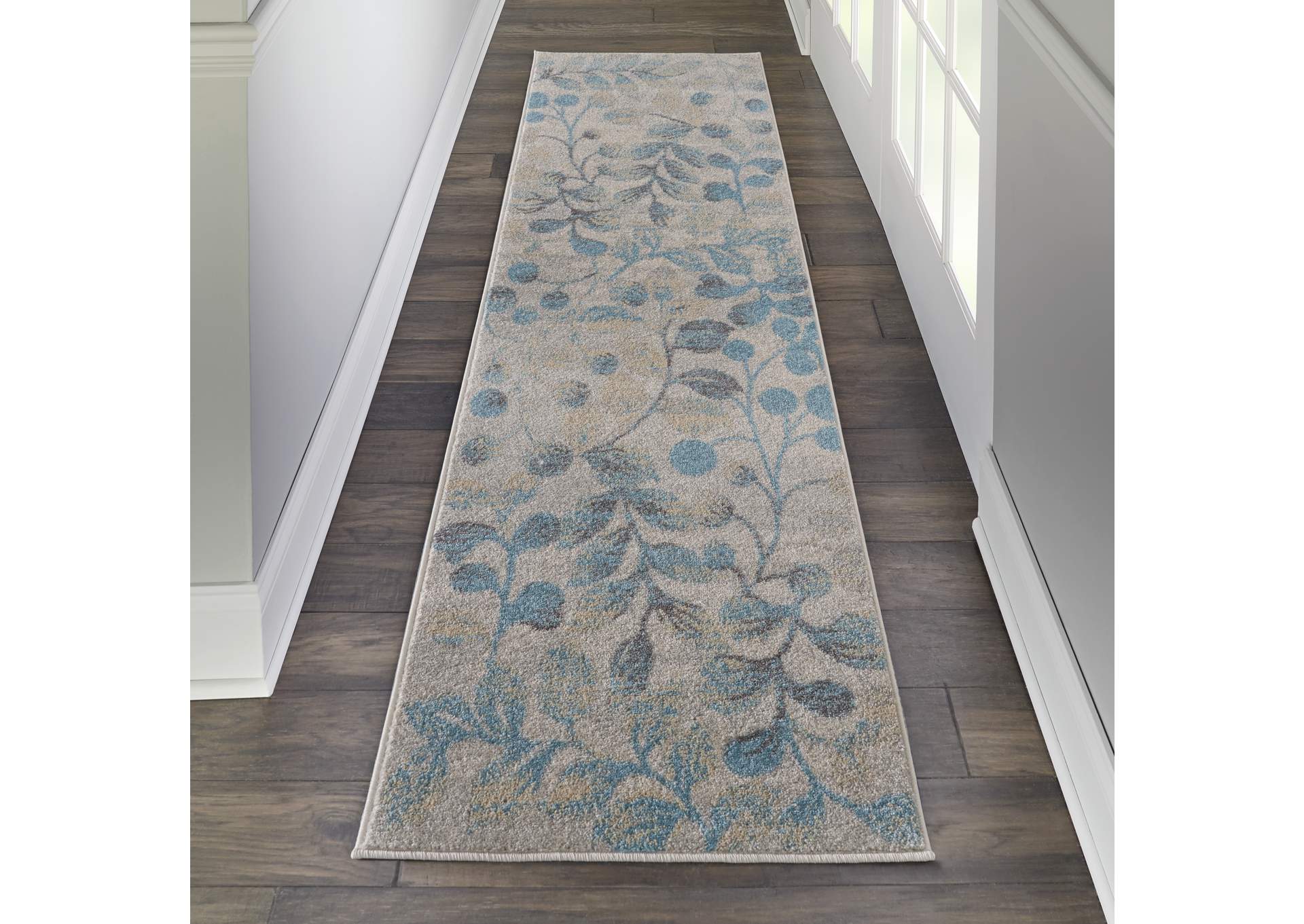 Nourison Tranquil TRA03 Turquoise and Beige 7' Runner Hallway Rug,Nourison